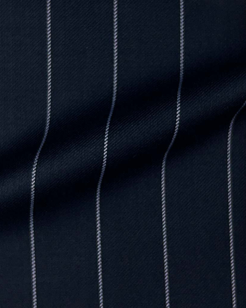 Westwood Hart Online Custom Hand Tailor Suits Sportcoats Trousers Waistcoats Overcoats Space Blue With 3/4" Wide Pinstripes