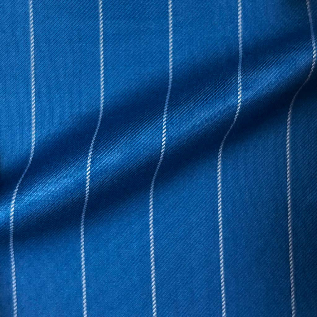 Westwood Hart Online Custom Hand Tailor Suits Sportcoats Trousers Waistcoats Overcoats Baby Blue With 3/4" Wide Pinstripes