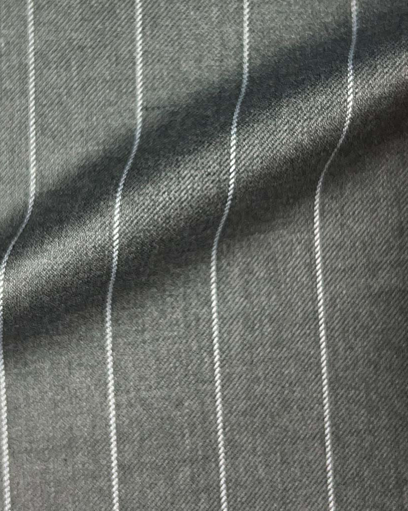 Westwood Hart Online Custom Hand Tailor Suits Sportcoats Trousers Waistcoats Overcoats Heather Grey With 3/4" Wide Pinstripes