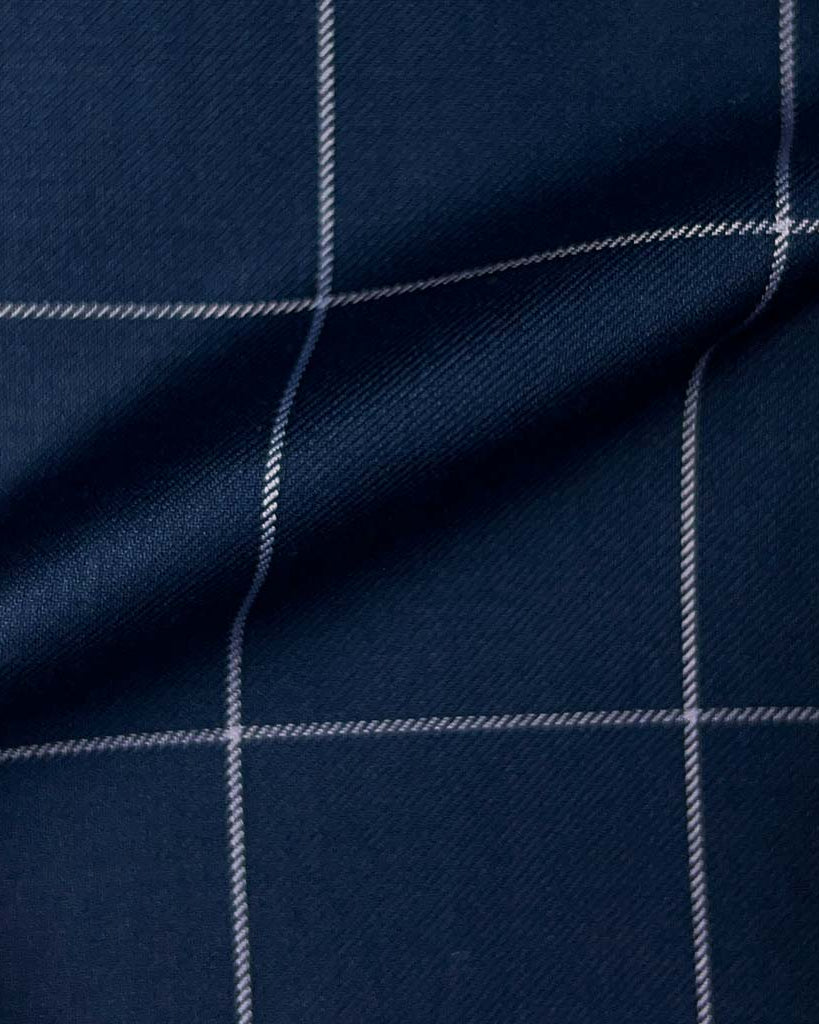 Westwood Hart Online Custom Hand Tailor Suits Sportcoats Trousers Waistcoats Overcoats Prussian Blue Windowpane