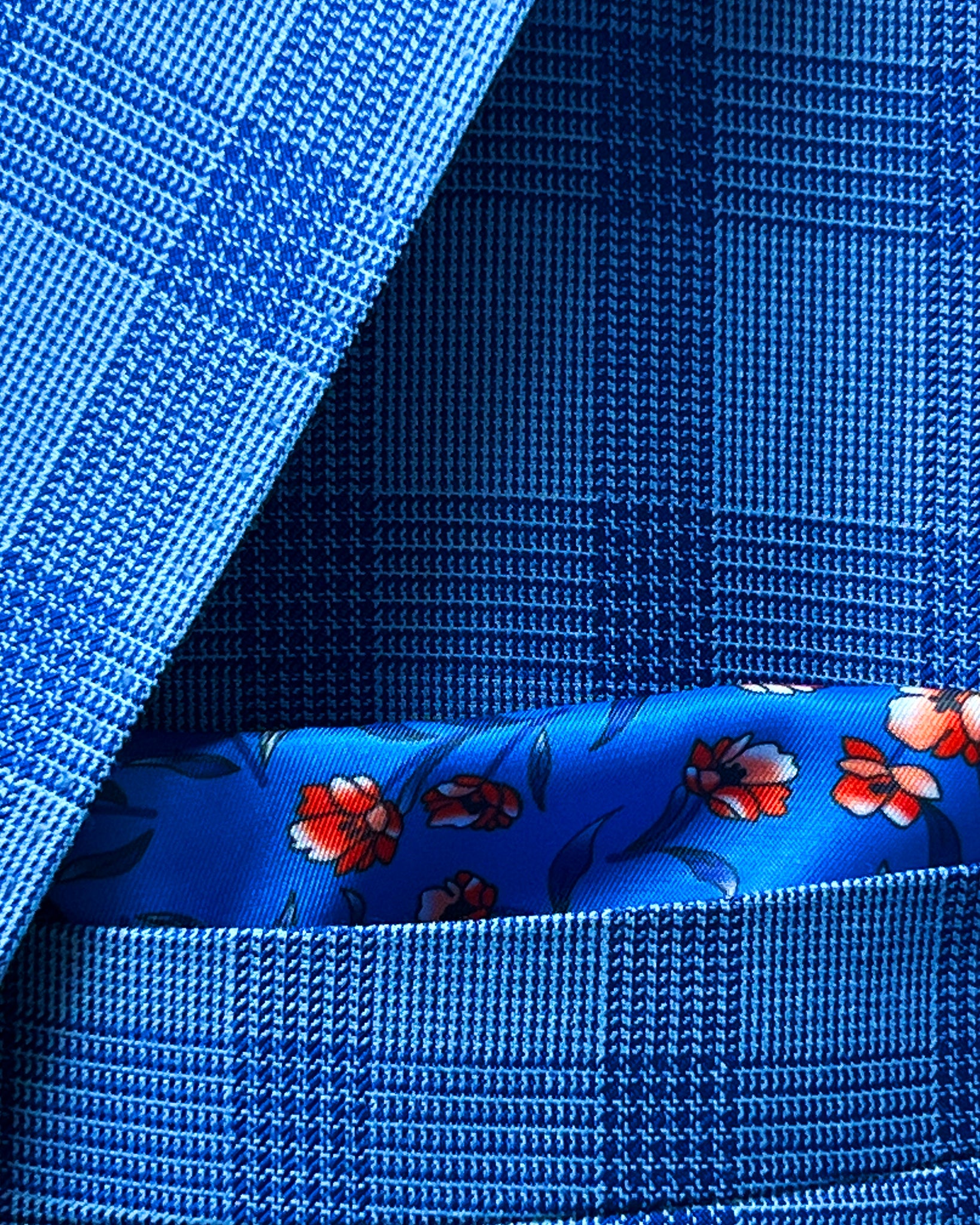 Westwood Hart Online Custom Hand Tailor Suits Sportcoats Trousers Waistcoats Overcoats Electric Blue Self Plaid Design