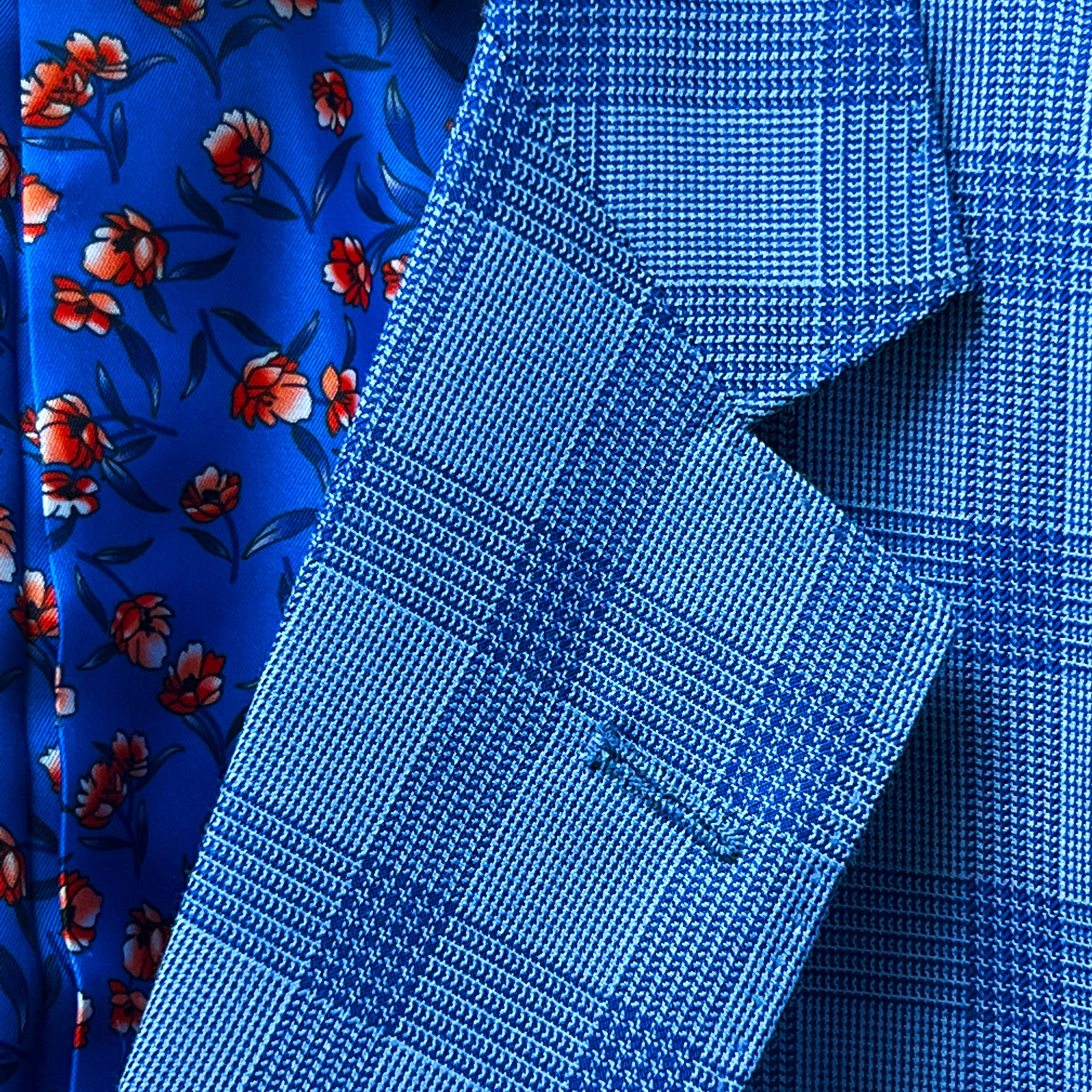 Westwood Hart Online Custom Hand Tailor Suits Sportcoats Trousers Waistcoats Overcoats Electric Blue Self Plaid Design