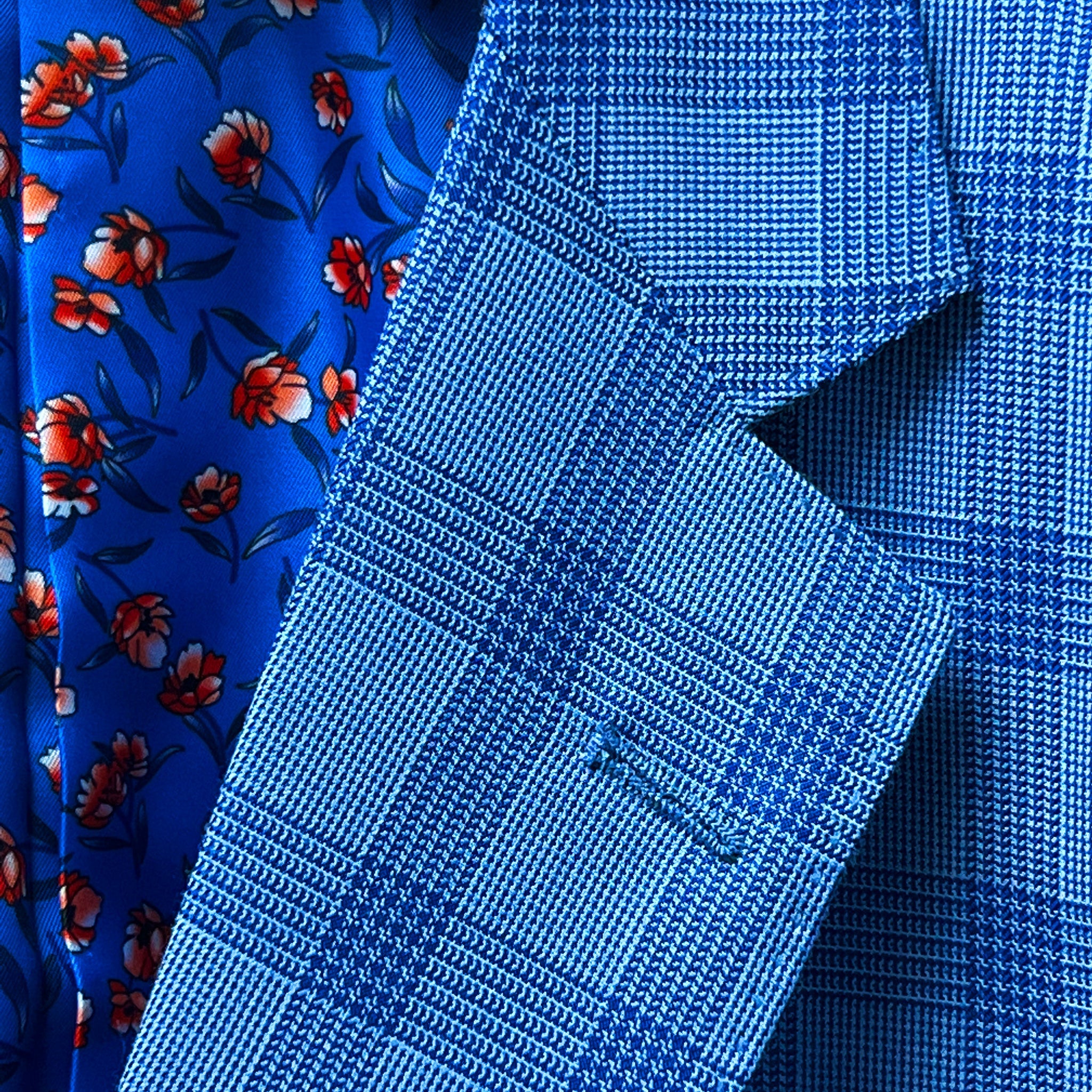 Westwood Hart Online Custom Hand Tailor Suits Sportcoats Trousers Waistcoats Overcoats Electric Blue Self Plaid Design