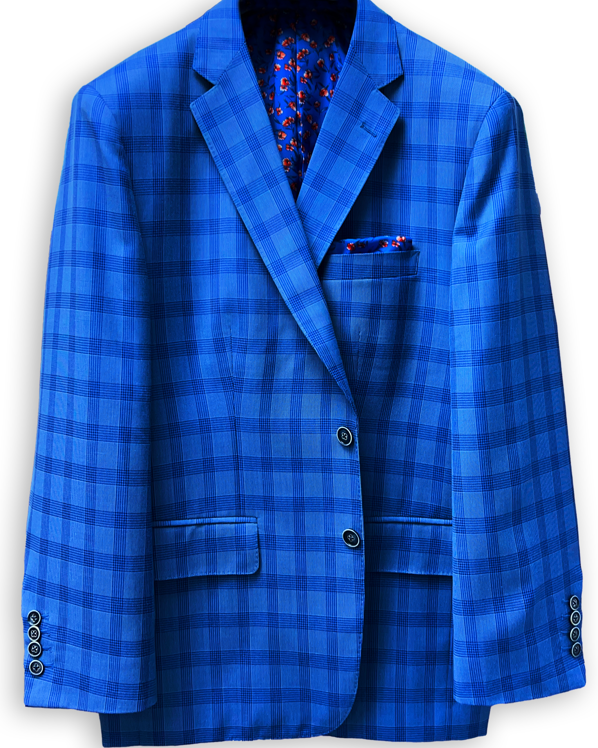 Westwood Hart Online Custom Hand Tailor Suits Sportcoats Trousers Waistcoats Overcoats Electric Blue Self Plaid Design