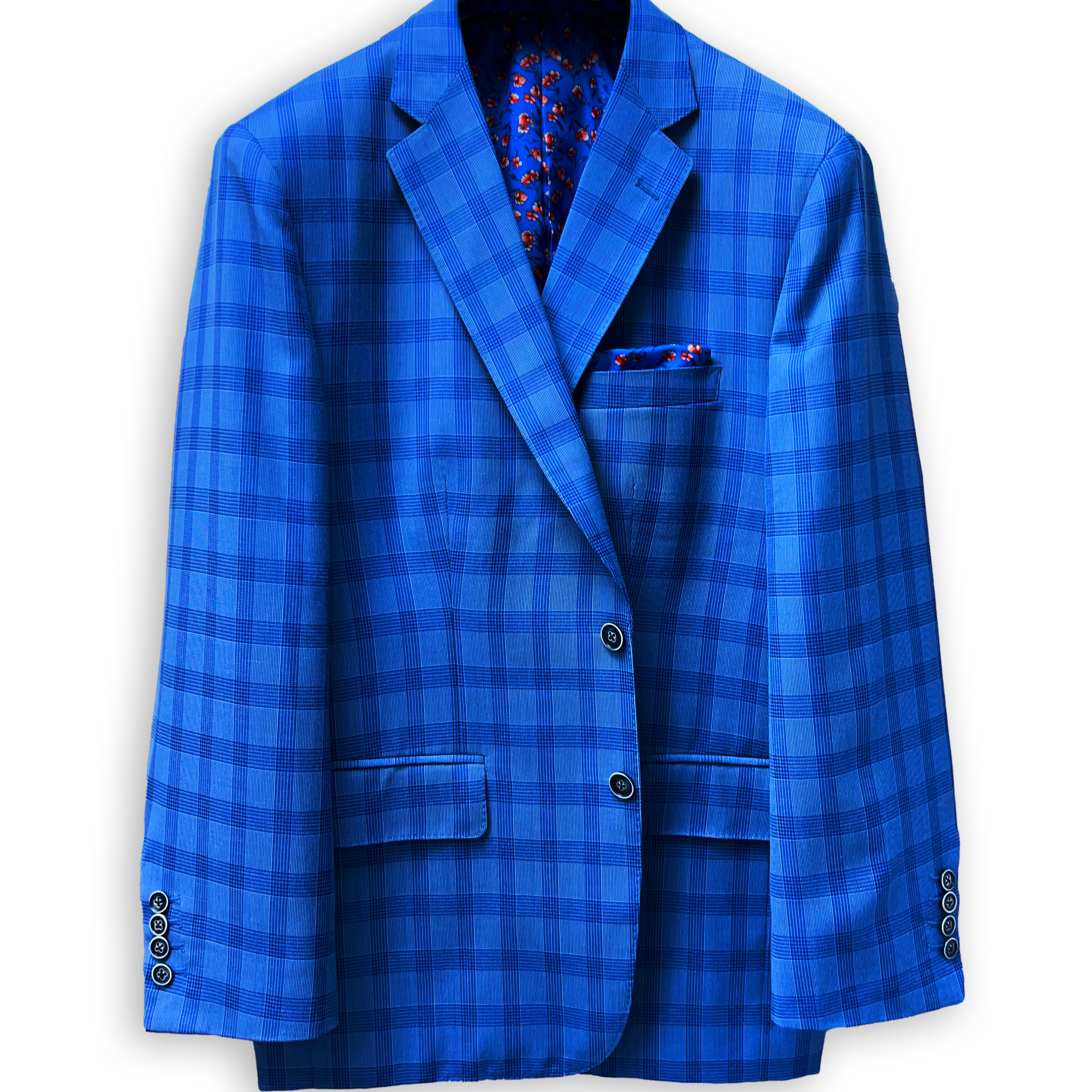 Westwood Hart Online Custom Hand Tailor Suits Sportcoats Trousers Waistcoats Overcoats Electric Blue Self Plaid Design