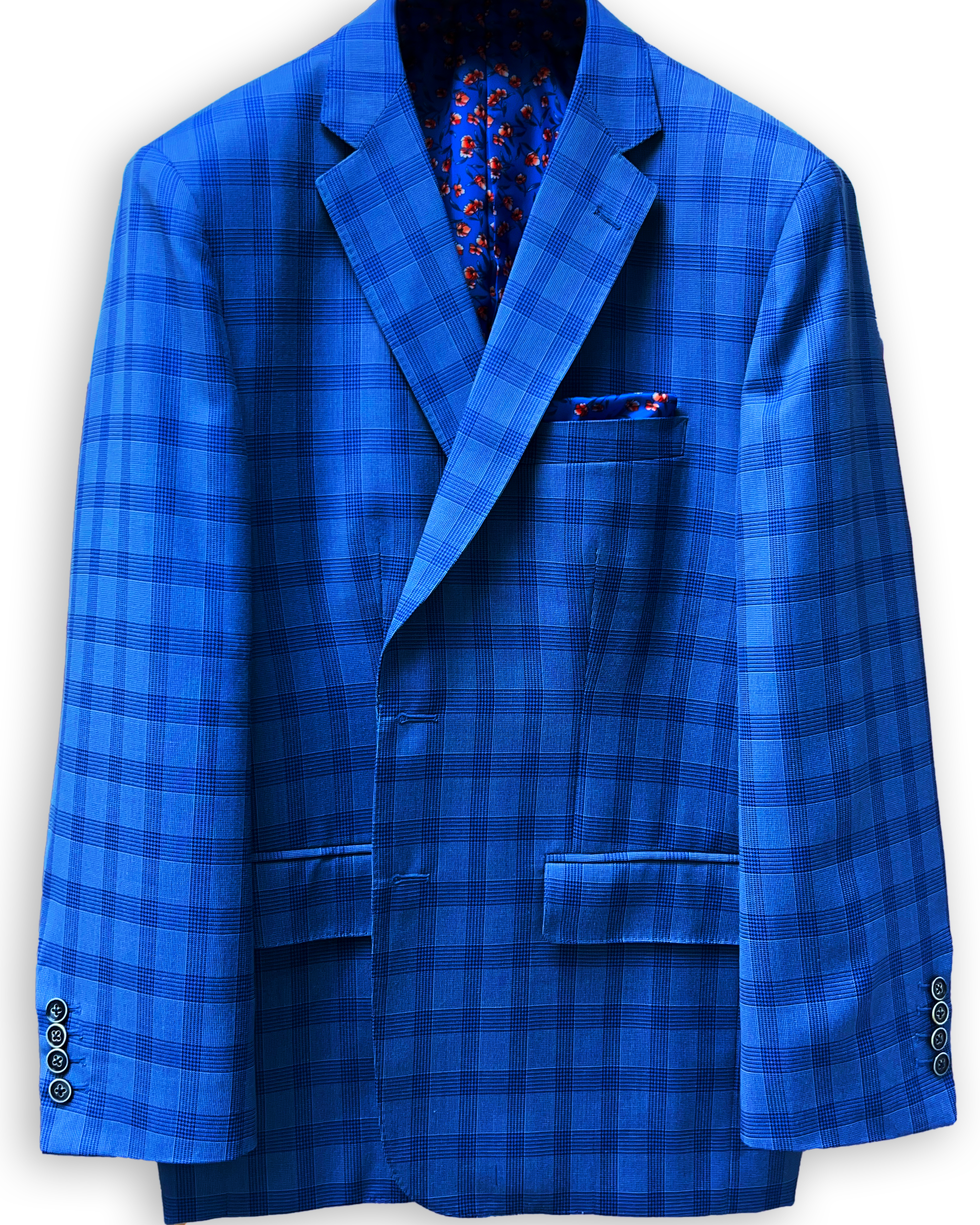 Westwood Hart Online Custom Hand Tailor Suits Sportcoats Trousers Waistcoats Overcoats Electric Blue Self Plaid Design