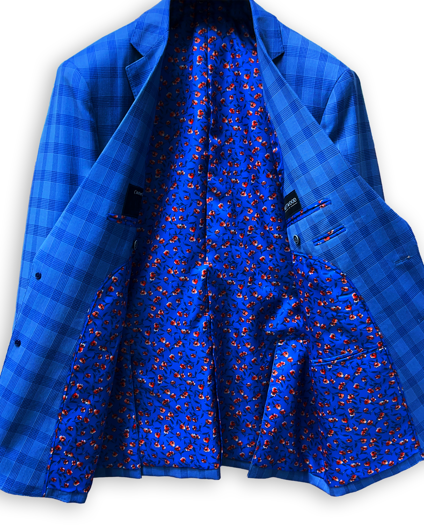 Westwood Hart Online Custom Hand Tailor Suits Sportcoats Trousers Waistcoats Overcoats Electric Blue Self Plaid Design