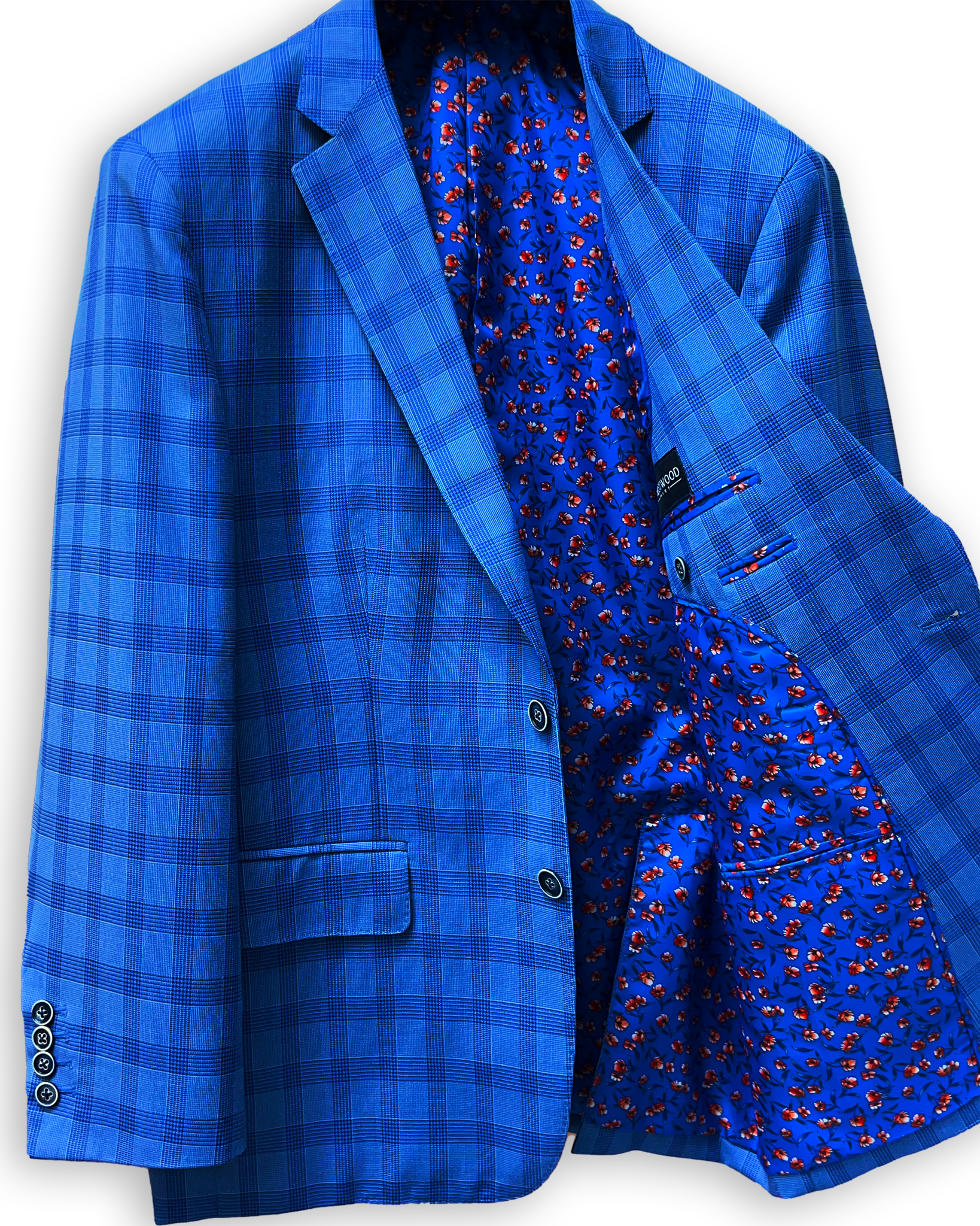 Westwood Hart Online Custom Hand Tailor Suits Sportcoats Trousers Waistcoats Overcoats Electric Blue Self Plaid Design
