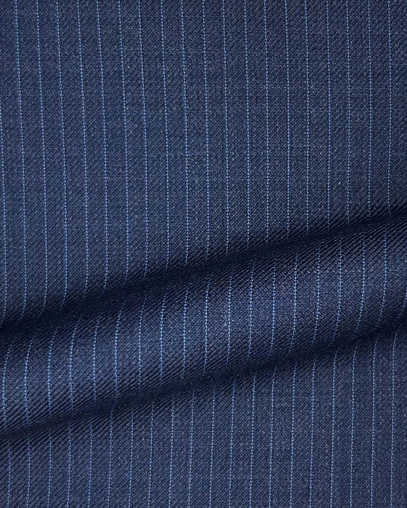 Westwood Hart Online Custom Hand Tailor Suits Sportcoats Trousers Waistcoats Overcoats Steel Blue Narrow Pinstripes