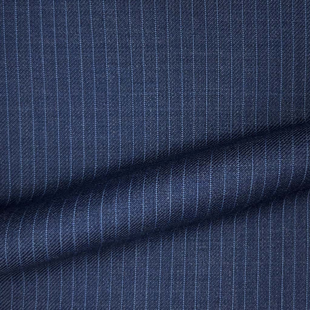 Westwood Hart Online Custom Hand Tailor Suits Sportcoats Trousers Waistcoats Overcoats Steel Blue Narrow Pinstripes