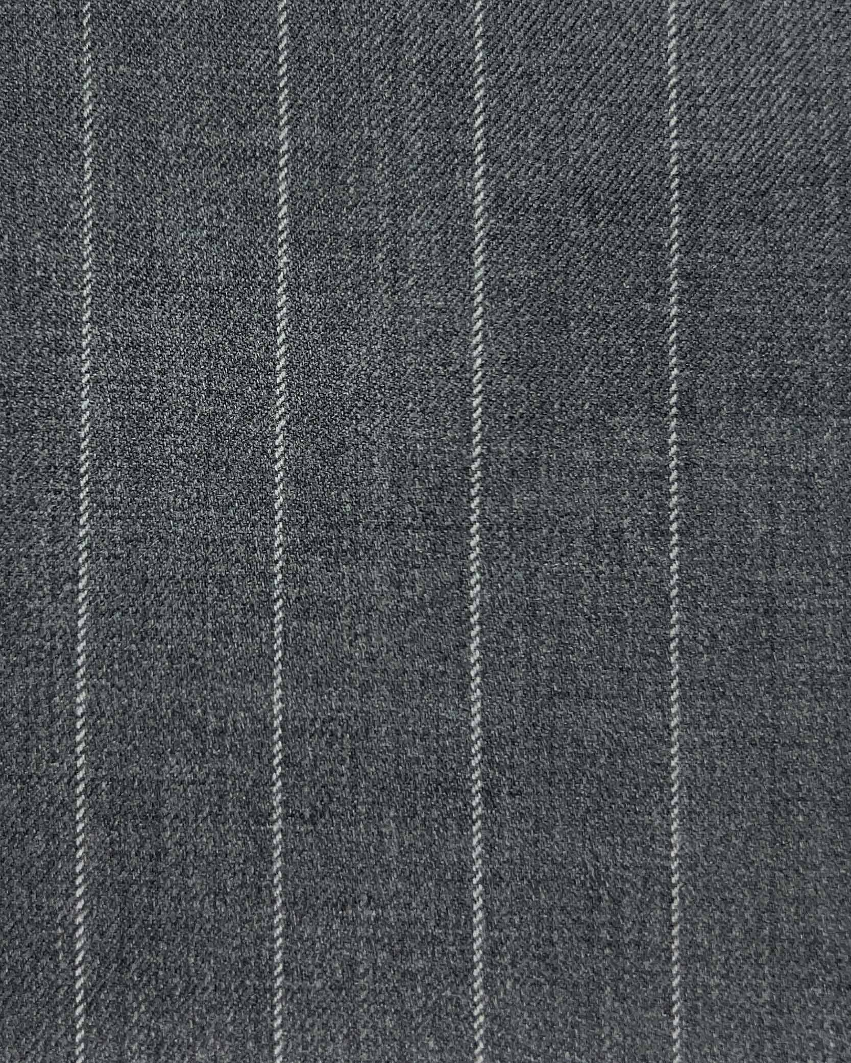 Westwood Hart Online Custom Hand Tailor Suits Sportcoats Trousers Waistcoats Overcoats Heather Grey With 3/4" Wide Chalkstripes Design
