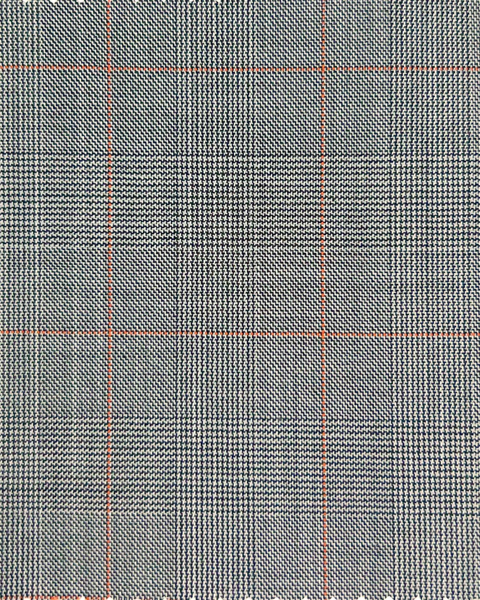 Westwood Hart Online Custom Hand Tailor Suits Sportcoats Trousers Waistcoats Overcoats LIGHT GREY ORANGE WINDOWPANE PRINCE OF WALES GLEN PLAID Design