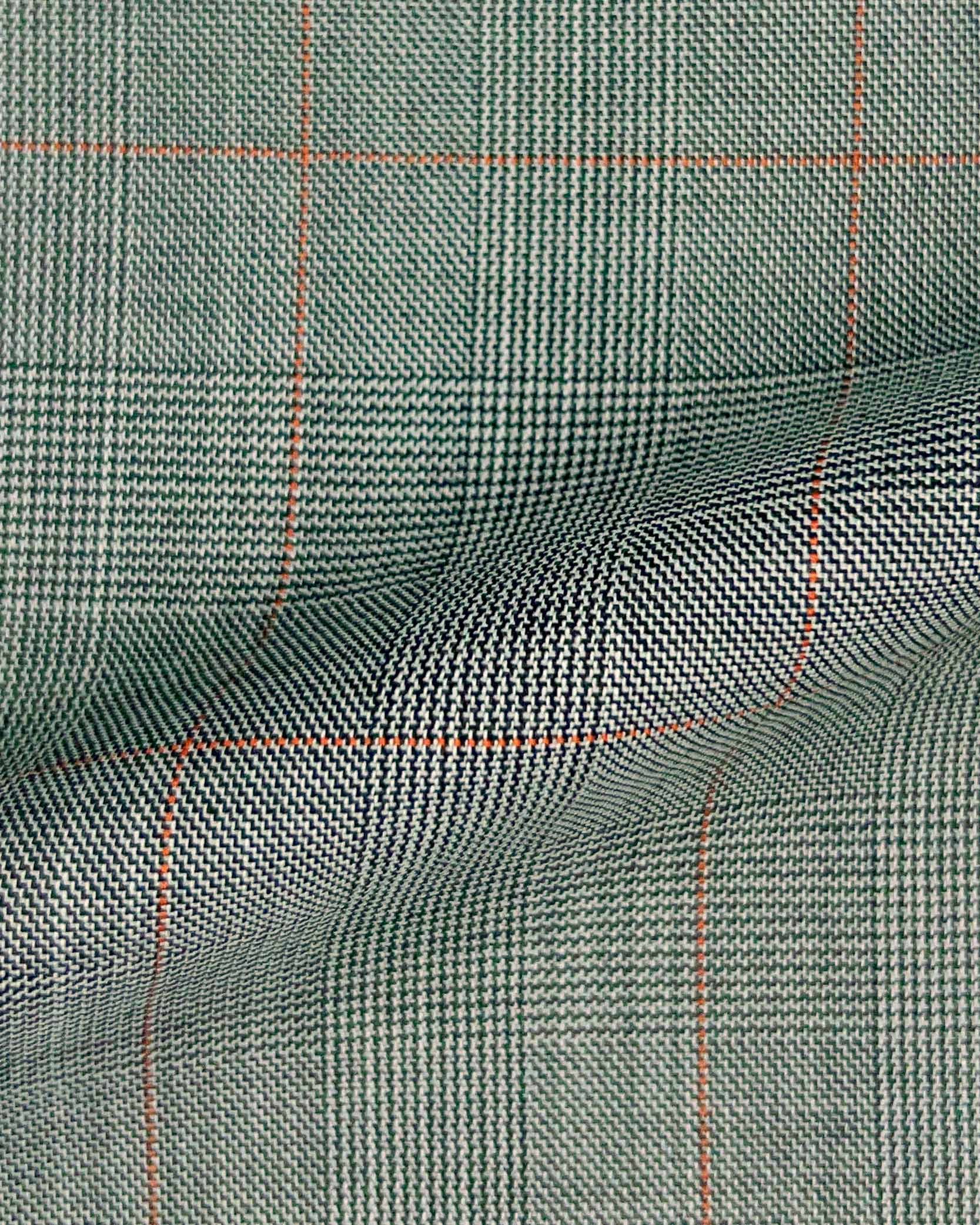 Westwood Hart Online Custom Hand Tailor Suits Sportcoats Trousers Waistcoats Overcoats LIGHT GREY ORANGE WINDOWPANE PRINCE OF WALES GLEN PLAID Design