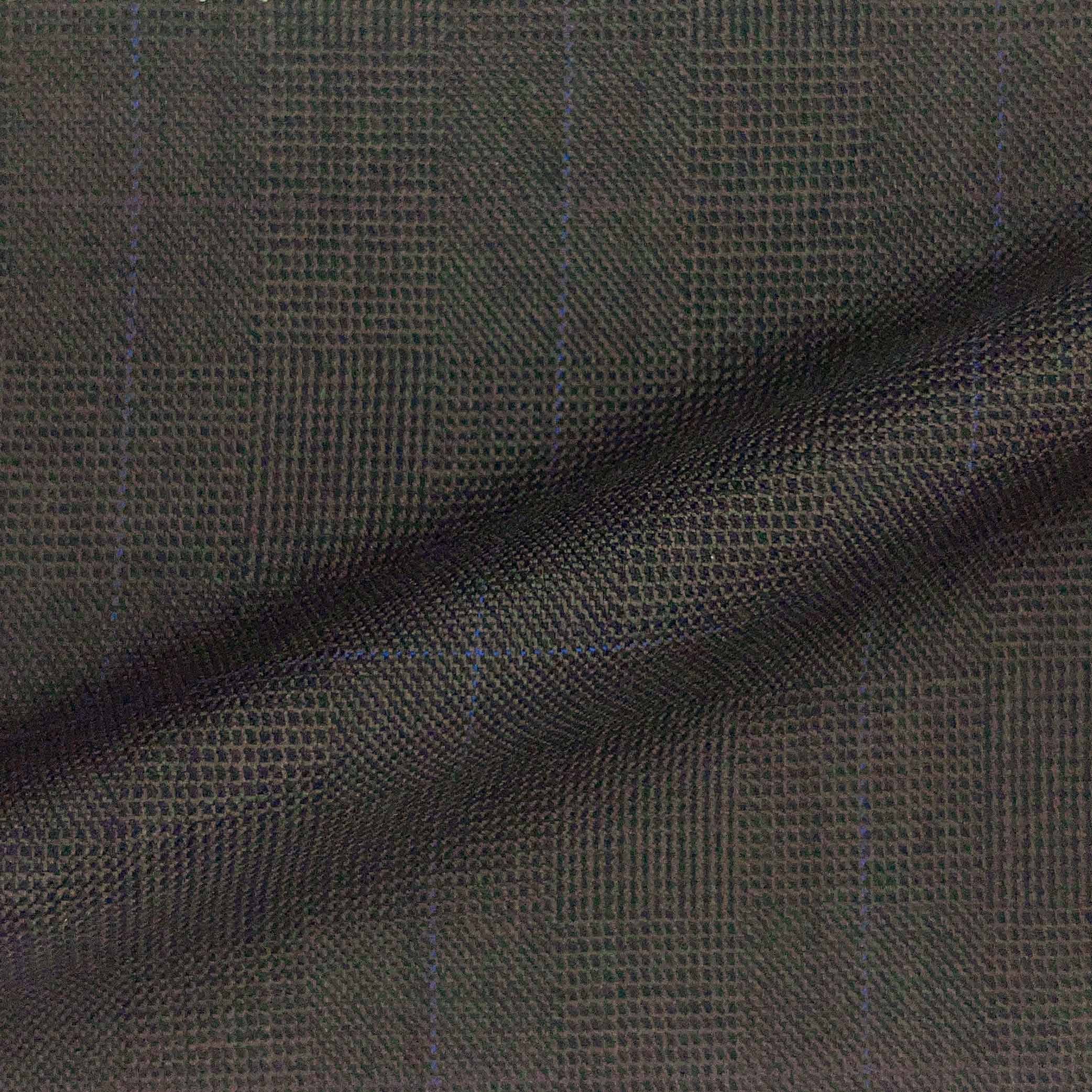 Westwood Hart Online Custom Hand Tailor Suits Sportcoats Trousers Waistcoats Overcoats Chocolate Brown Blue WINDOWPANE PRINCE OF WALES GLEN PLAID Design