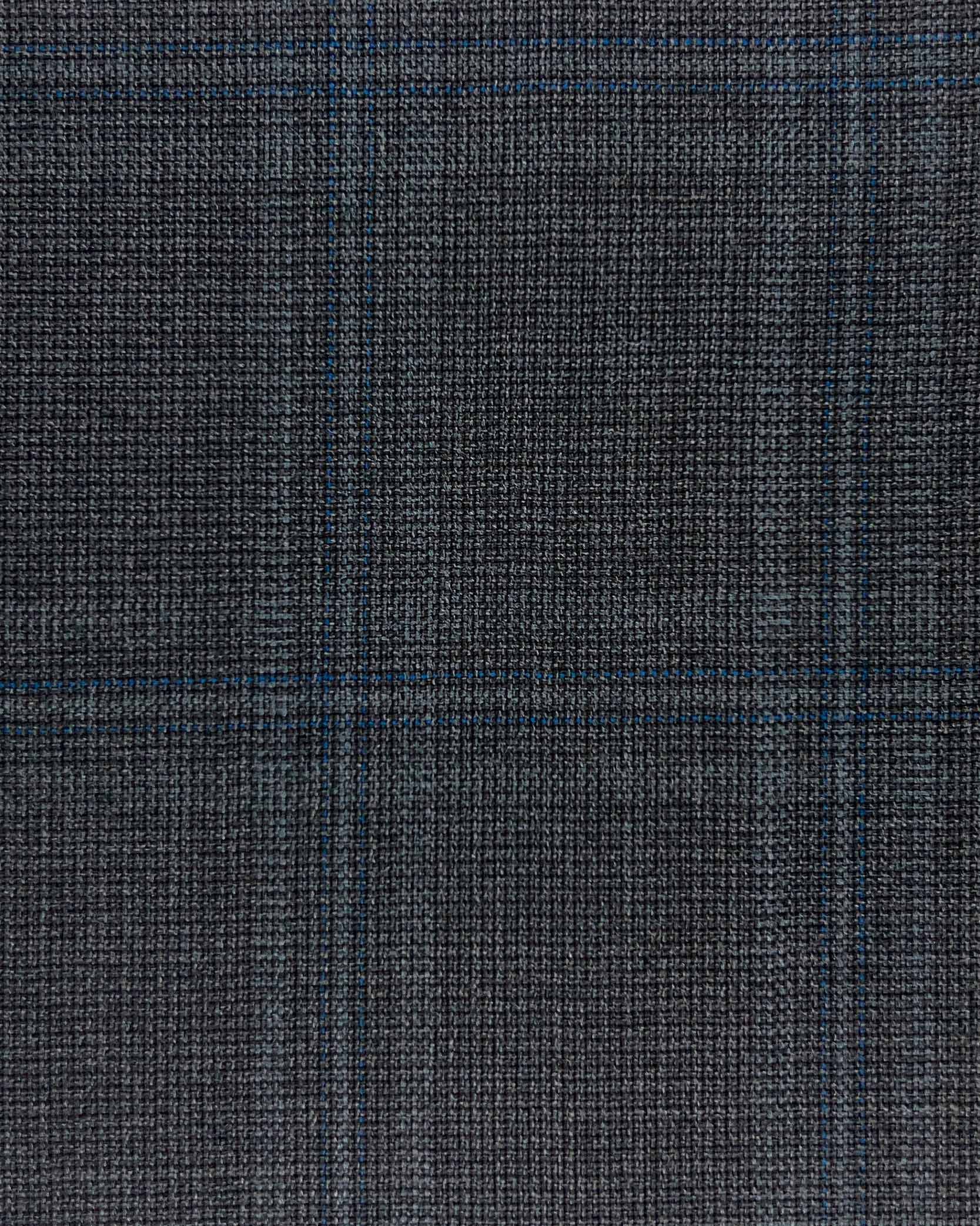 Westwood Hart Online Custom Hand Tailor Suits Sportcoats Trousers Waistcoats Overcoats Charcoal Grey With Fine Blue Windowpane