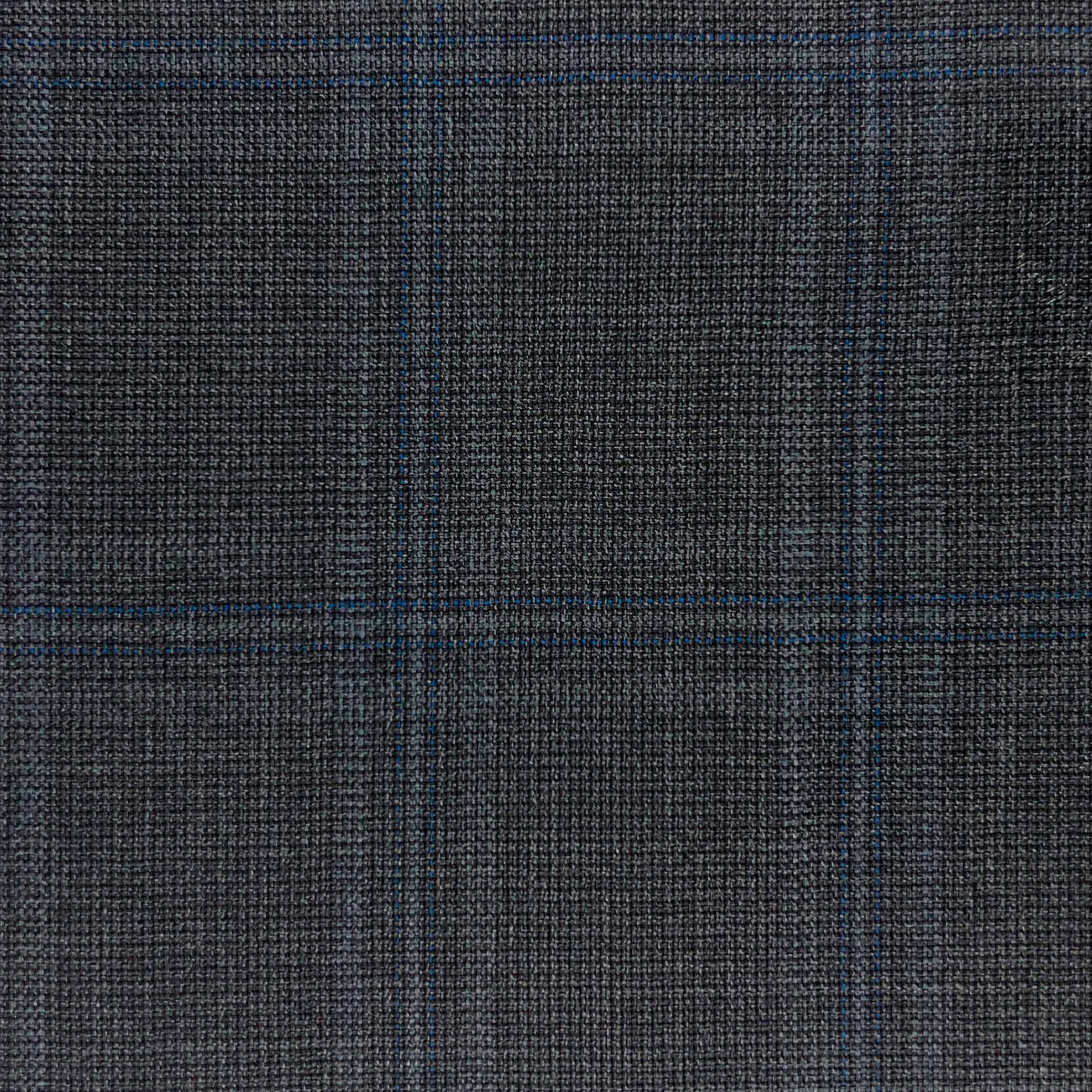 Westwood Hart Online Custom Hand Tailor Suits Sportcoats Trousers Waistcoats Overcoats Charcoal Grey With Fine Blue Windowpane