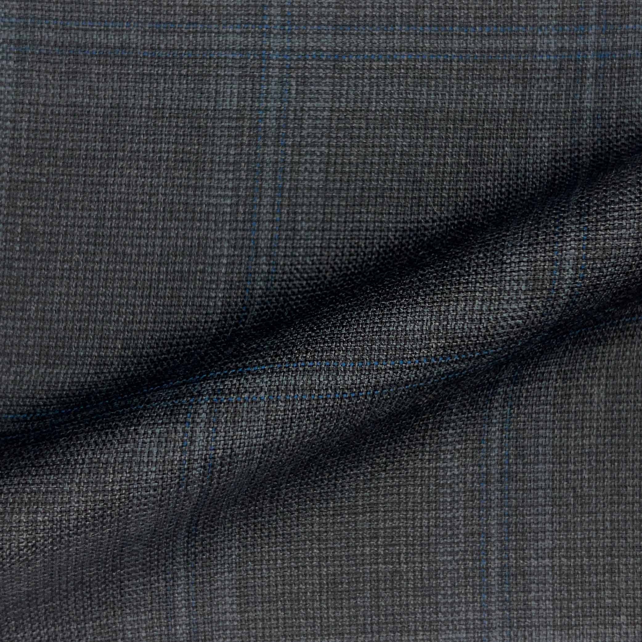Westwood Hart Online Custom Hand Tailor Suits Sportcoats Trousers Waistcoats Overcoats Charcoal Grey With Fine Blue Windowpane