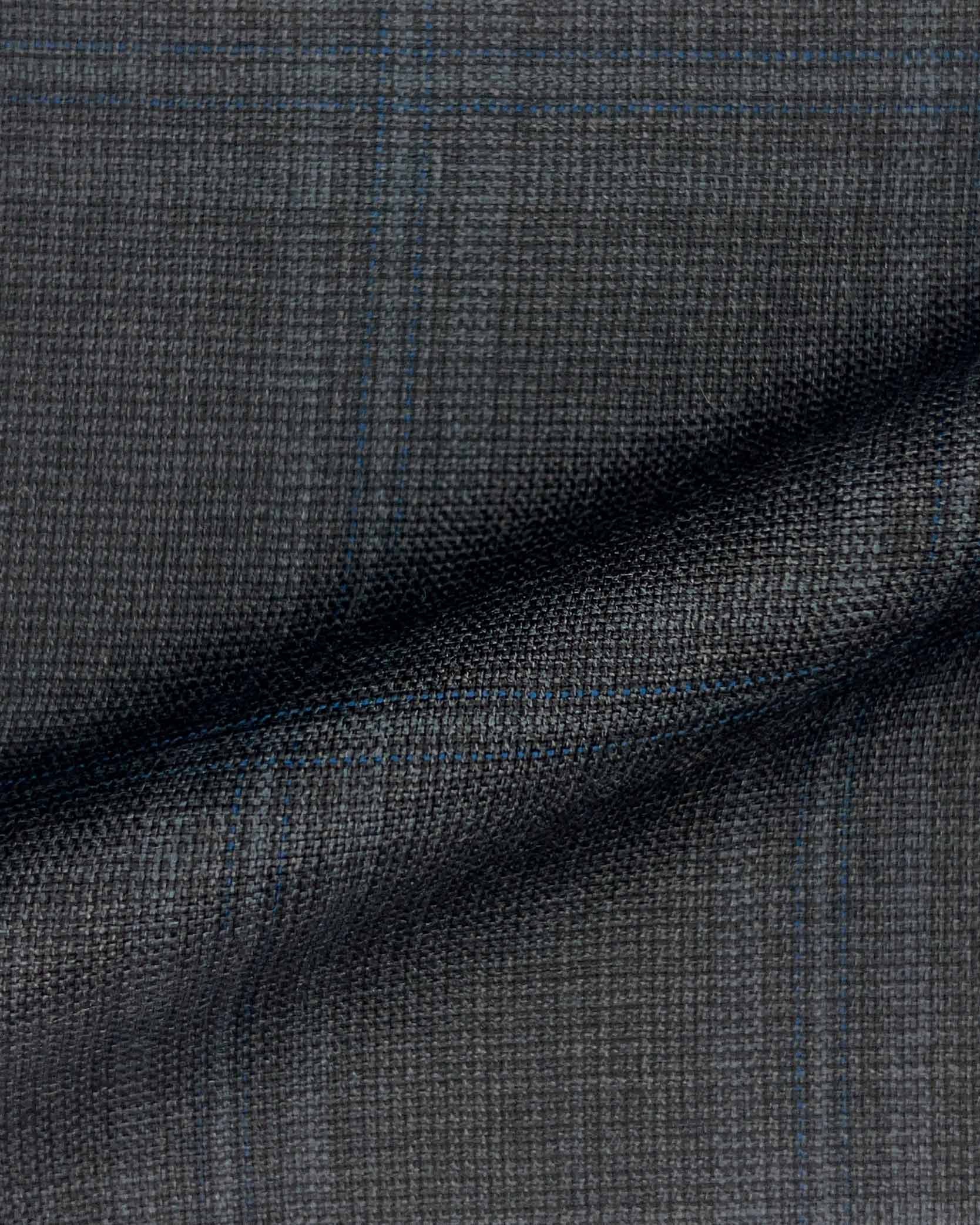 Westwood Hart Online Custom Hand Tailor Suits Sportcoats Trousers Waistcoats Overcoats Charcoal Grey With Fine Blue Windowpane
