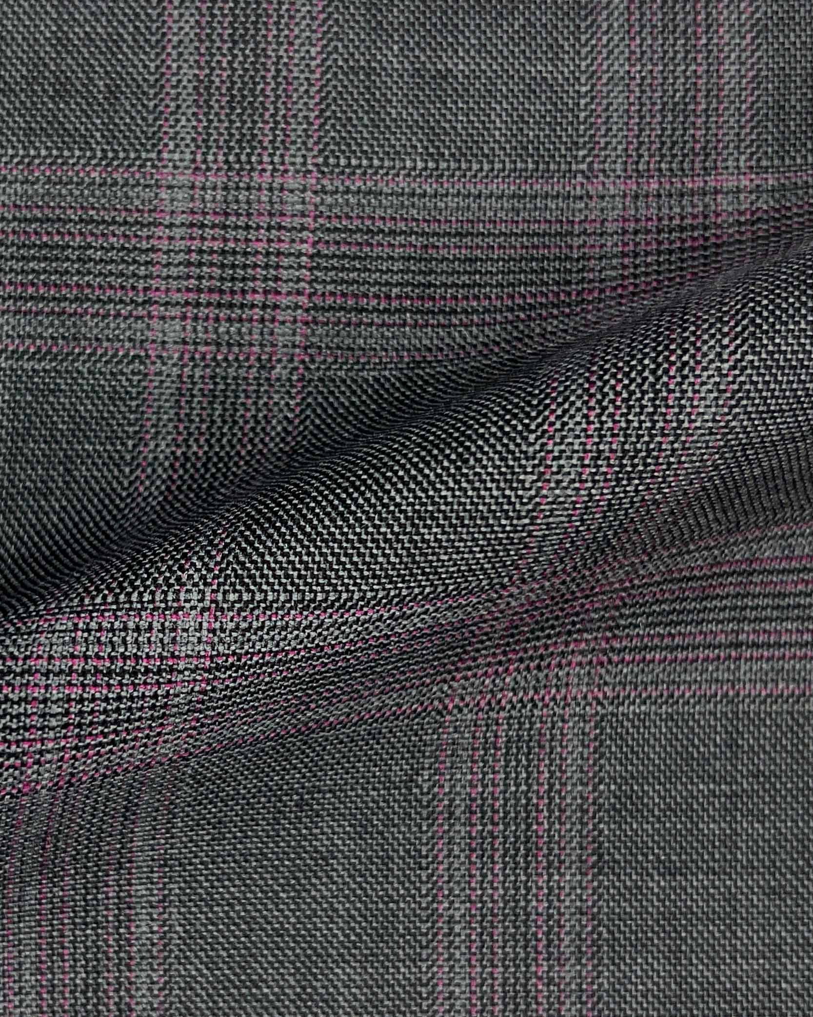 Westwood Hart Online Custom Hand Tailor Suits Sportcoats Trousers Waistcoats Overcoats Steel Grey With Purple Plaid