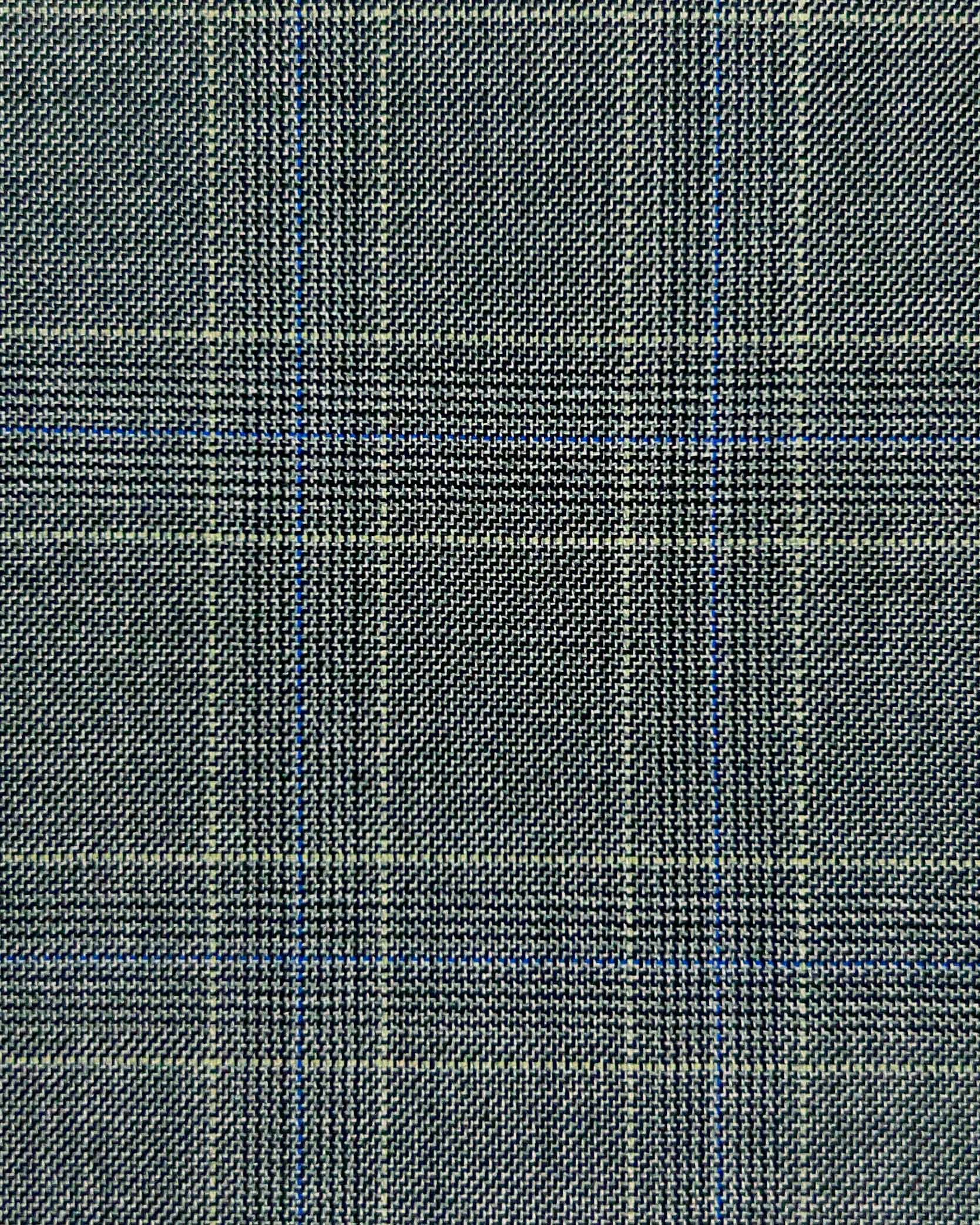 Westwood Hart Online Custom Hand Tailor Suits Sportcoats Trousers Waistcoats Overcoats Light Grey Blue Ecru Windowpane Design