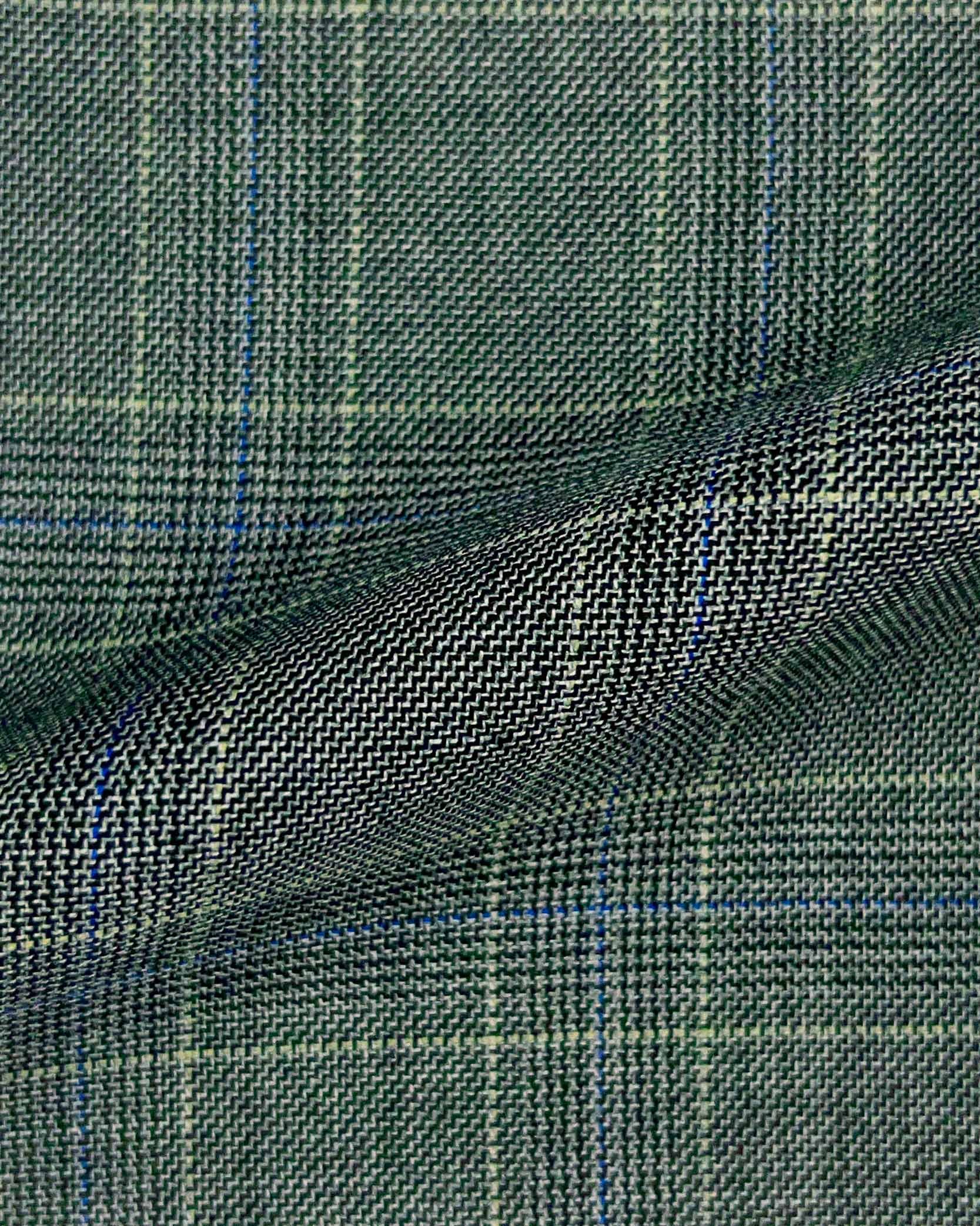 Westwood Hart Online Custom Hand Tailor Suits Sportcoats Trousers Waistcoats Overcoats Light Grey Blue Ecru Windowpane Design