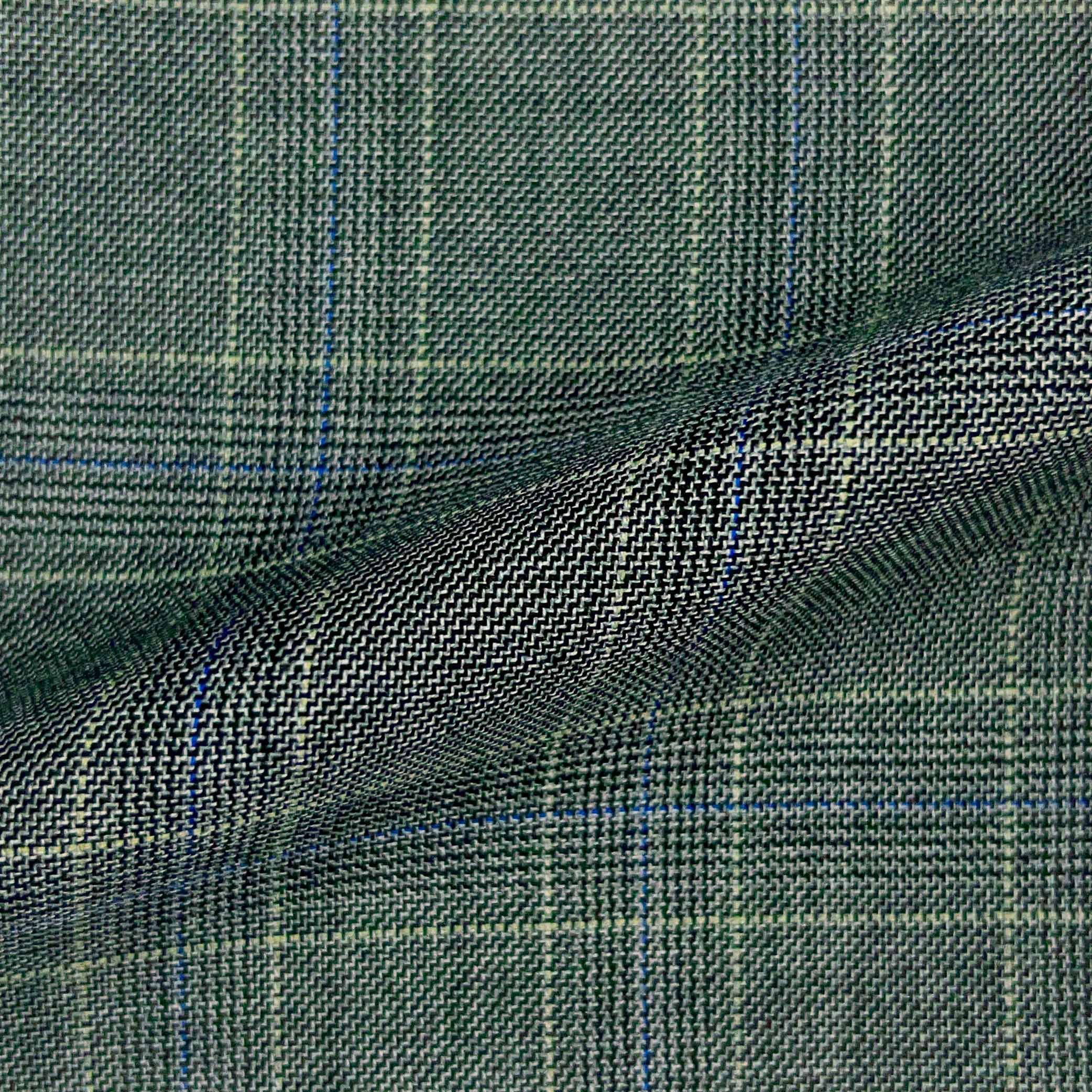 Westwood Hart Online Custom Hand Tailor Suits Sportcoats Trousers Waistcoats Overcoats Light Grey Blue Ecru Windowpane Design