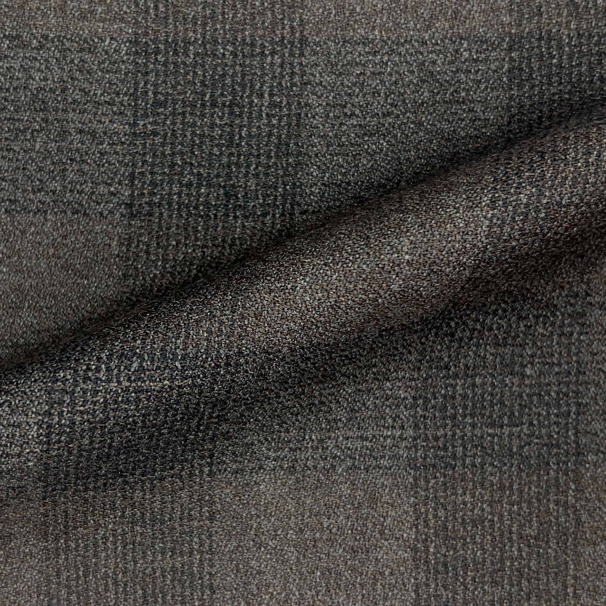 Westwood Hart Online Custom Hand Tailor Suits Sportcoats Trousers Waistcoats Overcoats Medium Brown With Black Plaid Crepe Finish