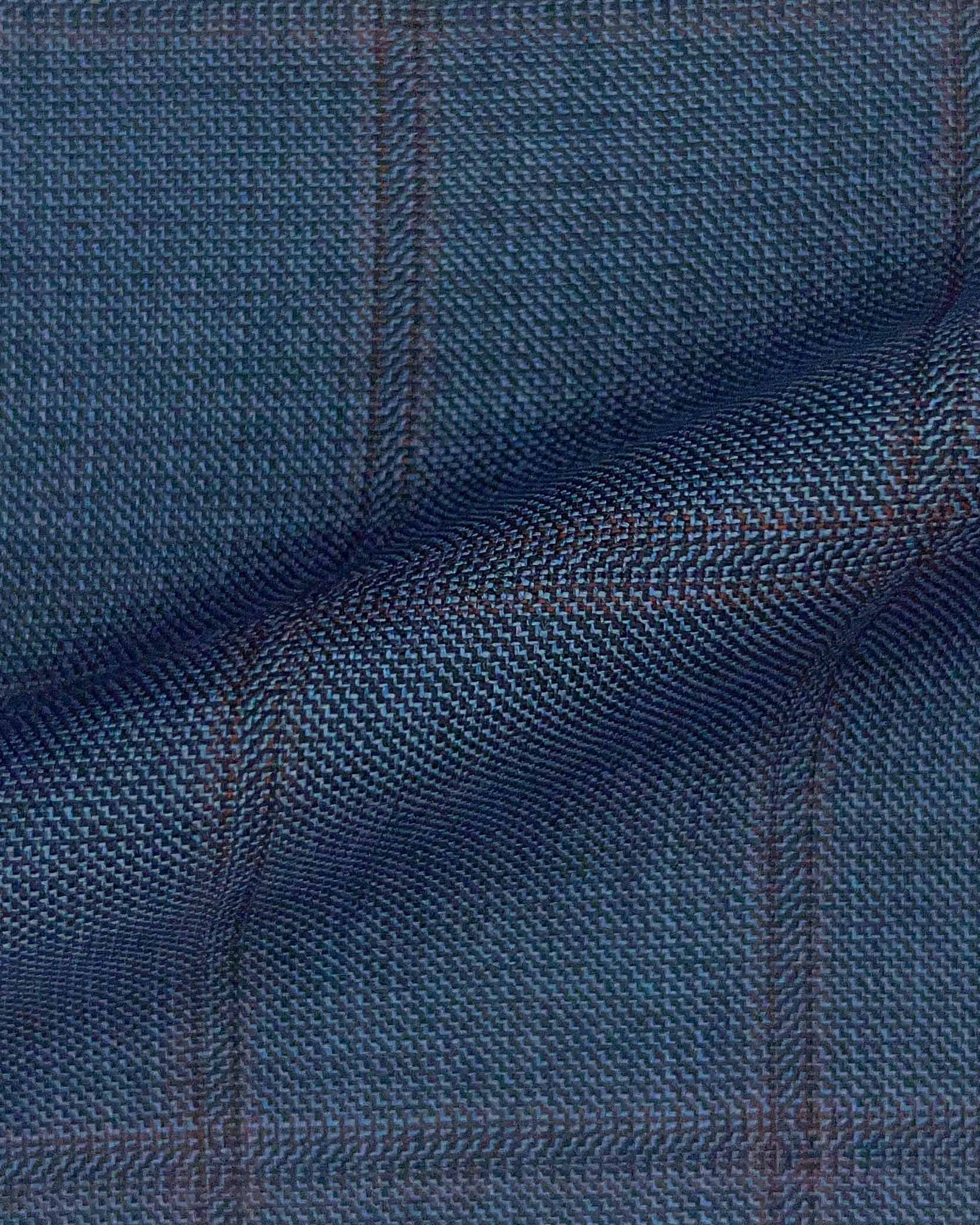 Westwood Hart Online Custom Hand Tailor Suits Sportcoats Trousers Waistcoats Overcoats Steel Blue Windowpane Design