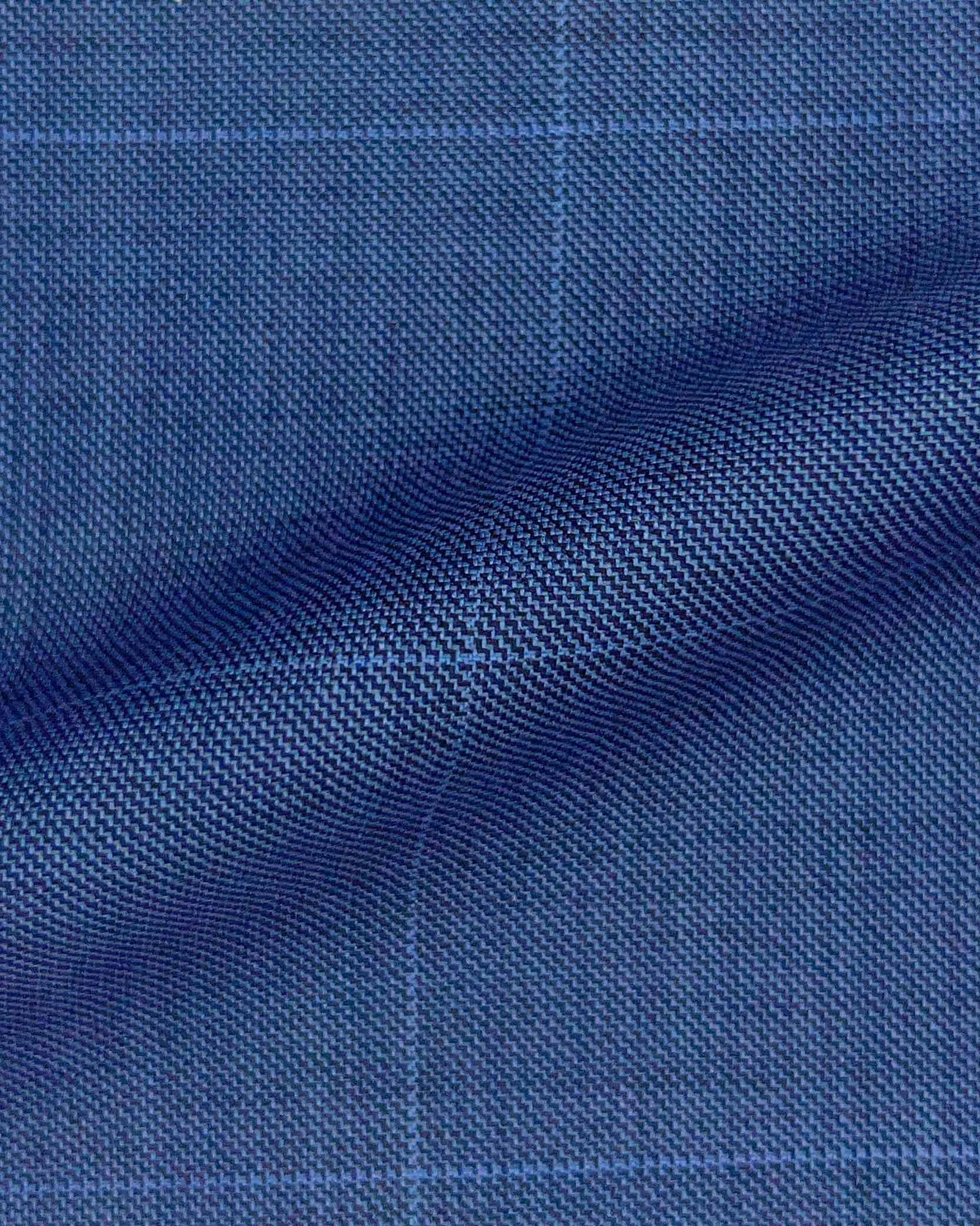 Westwood Hart Online Custom Hand Tailor Suits Sportcoats Trousers Waistcoats Overcoats Steel Blue Windowpane Windowpane Design