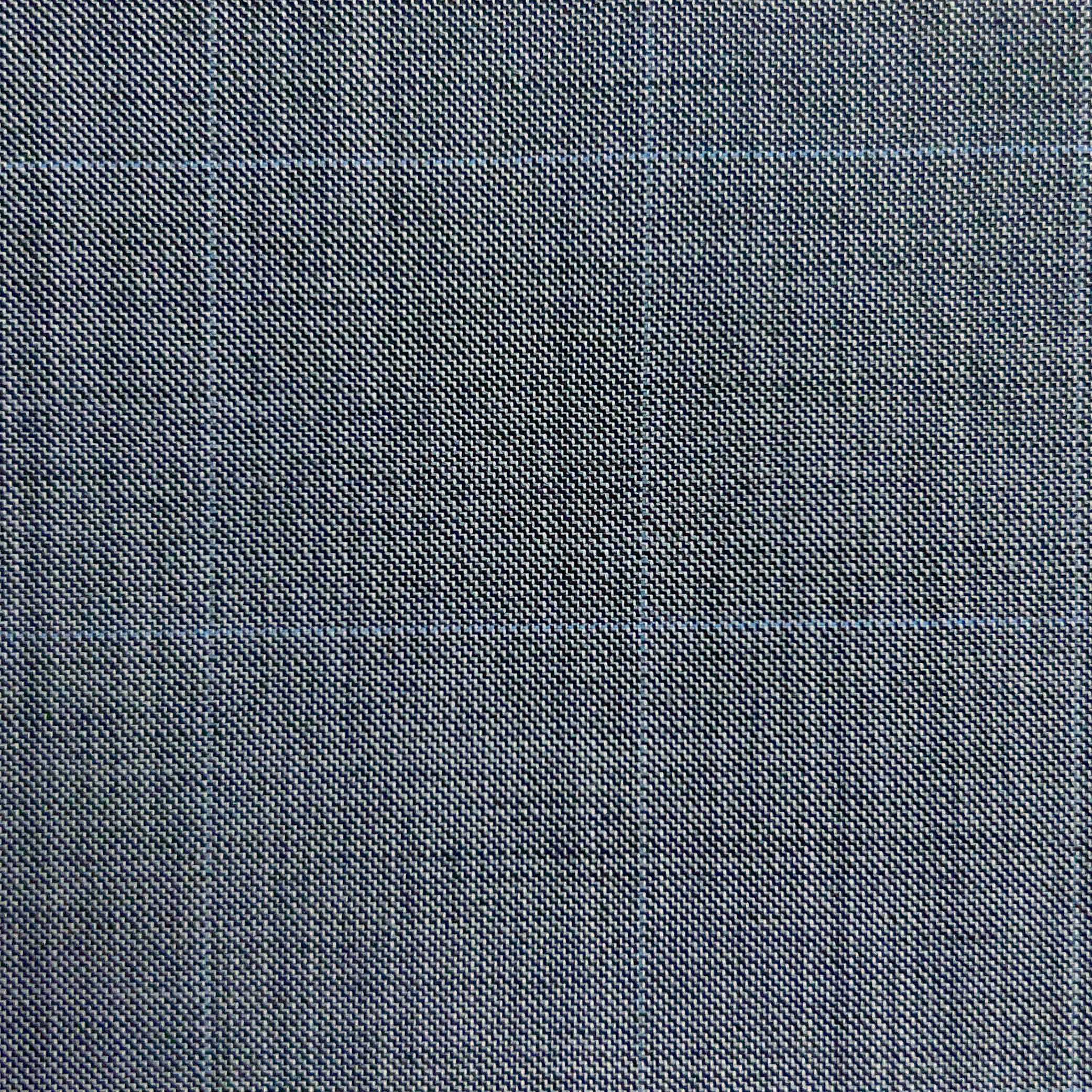 Westwood Hart Online Custom Hand Tailor Suits Sportcoats Trousers Waistcoats Overcoats Steel Grey With Fine Blue Windowpane Design