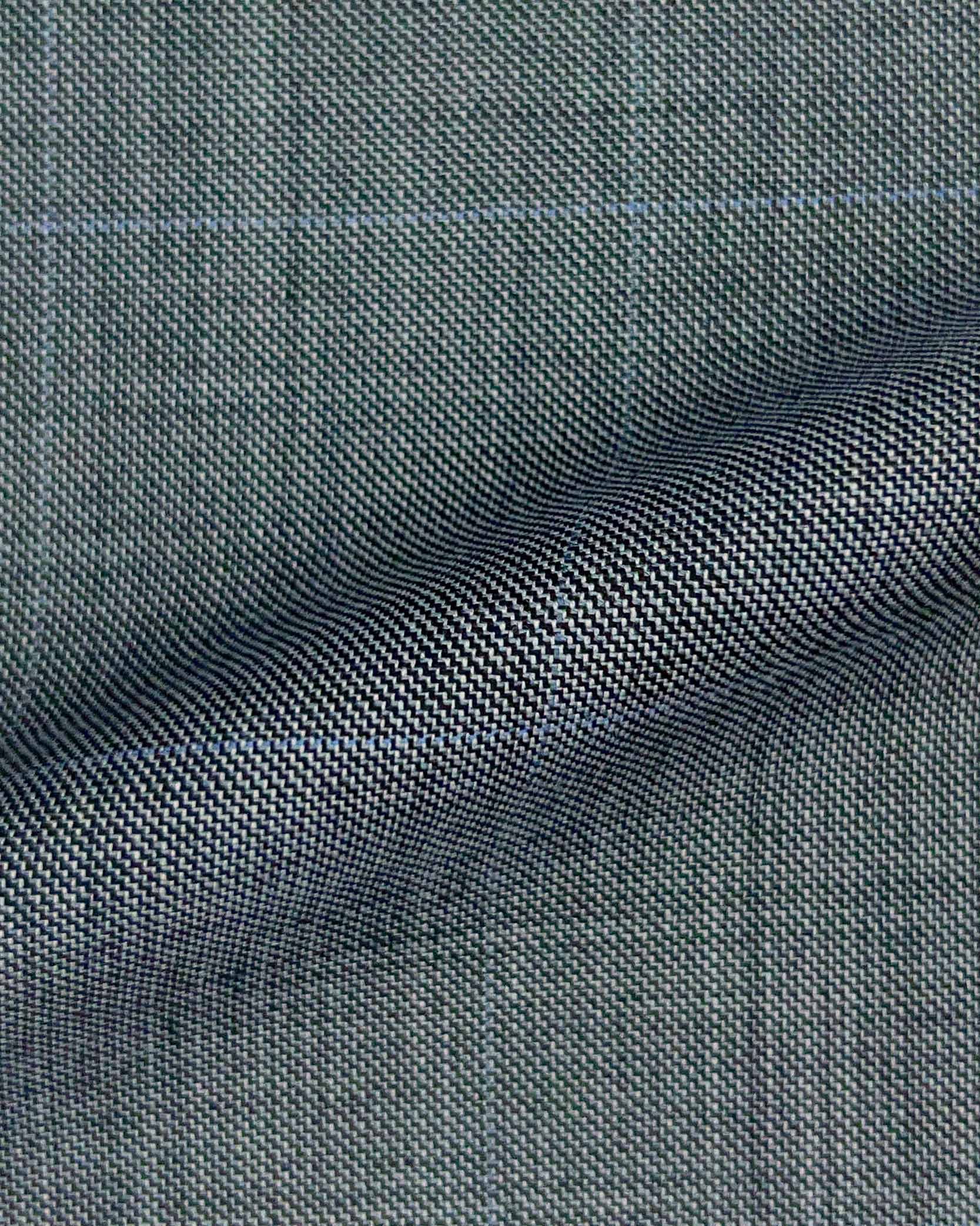 Westwood Hart Online Custom Hand Tailor Suits Sportcoats Trousers Waistcoats Overcoats Steel Grey With Fine Blue Windowpane Design