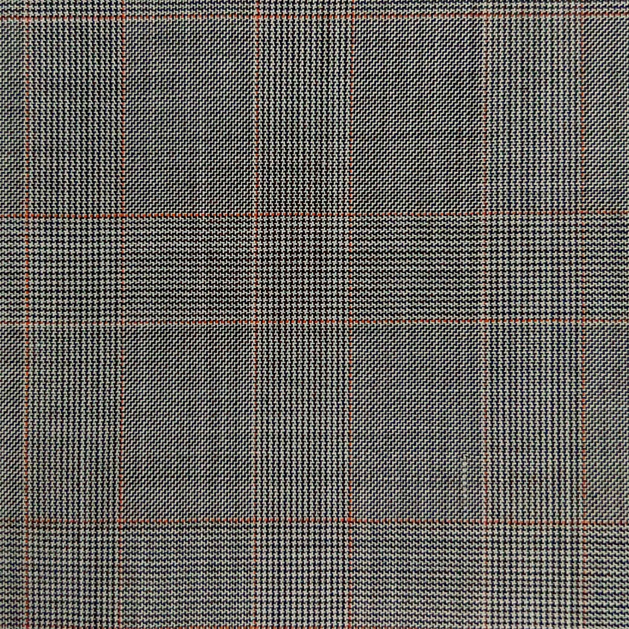 Westwood Hart Online Custom Hand Tailor Suits Sportcoats Trousers Waistcoats Overcoats Dark Grey With Faint Orange Prince OF Wales Glen Plaid Windowpane Design