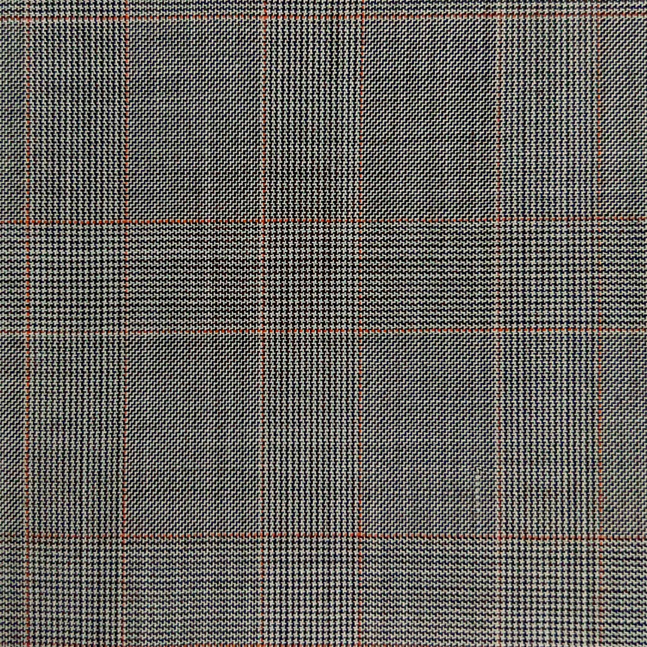 Westwood Hart Online Custom Hand Tailor Suits Sportcoats Trousers Waistcoats Overcoats Dark Grey With Faint Orange Prince OF Wales Glen Plaid Windowpane Design