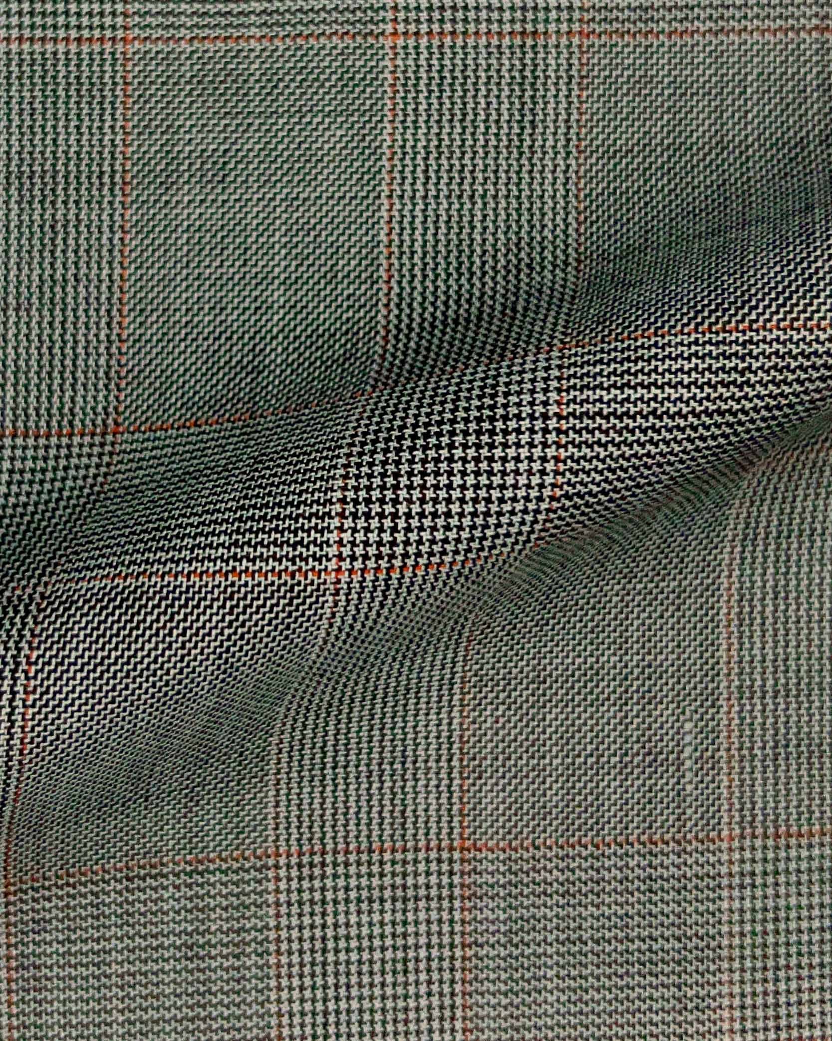 Westwood Hart Online Custom Hand Tailor Suits Sportcoats Trousers Waistcoats Overcoats Dark Grey With Faint Orange Prince OF Wales Glen Plaid Windowpane Design