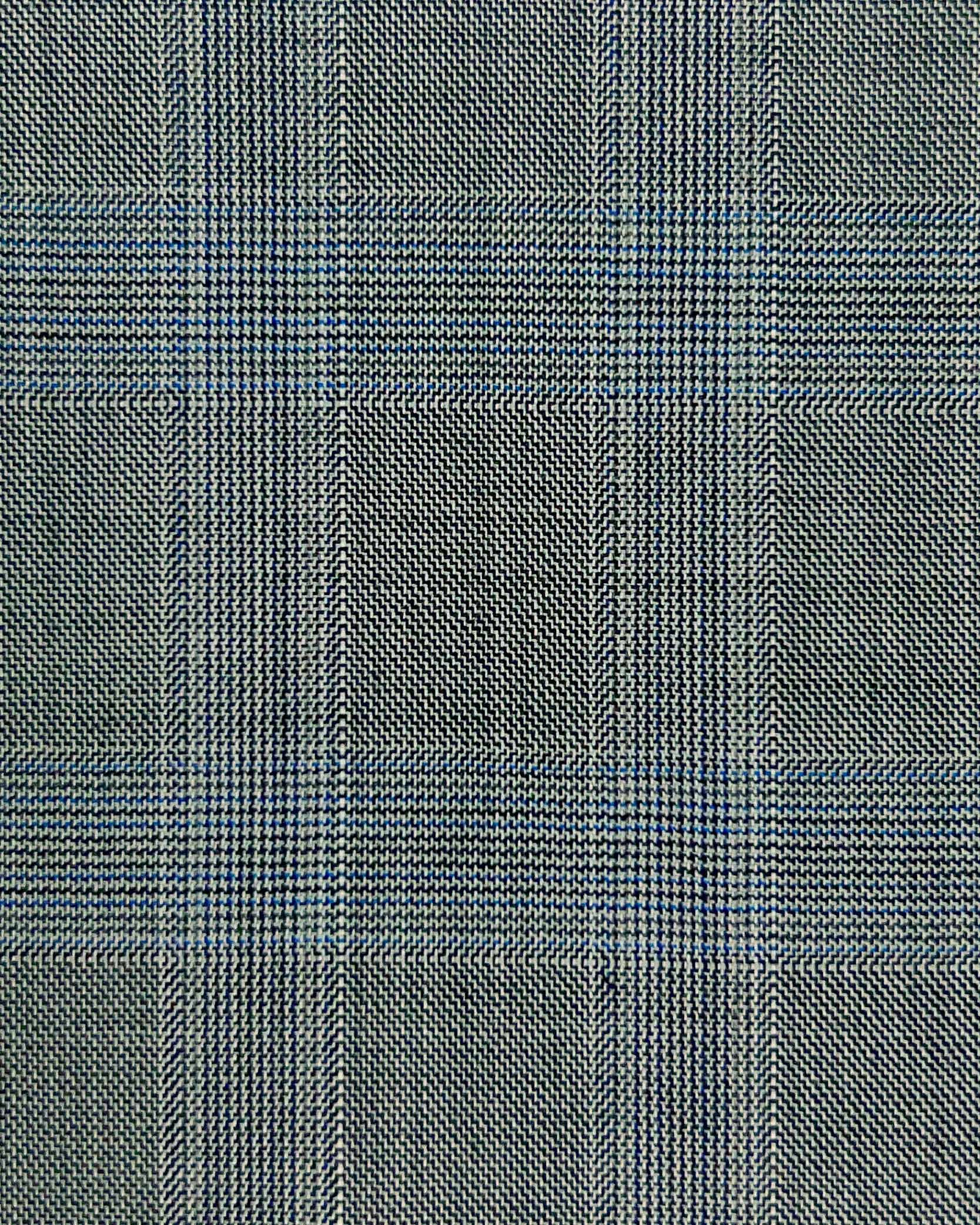 Westwood Hart Online Custom Hand Tailor Suits Sportcoats Trousers Waistcoats Overcoats Grey With Fine Blue Prince Of Wales Glen Plaid Windowpane Design