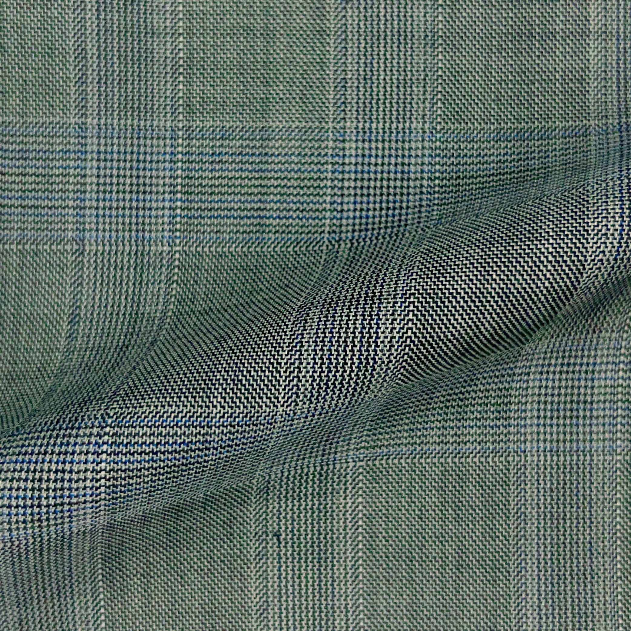 Westwood Hart Online Custom Hand Tailor Suits Sportcoats Trousers Waistcoats Overcoats Grey With Fine Blue Prince Of Wales Glen Plaid Windowpane Design