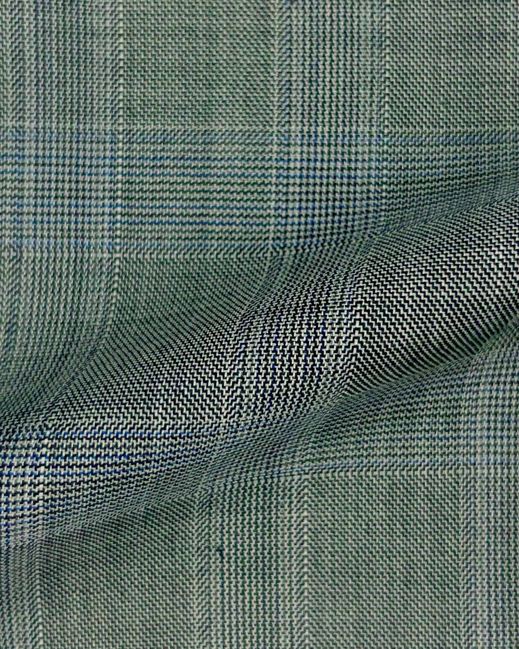 Westwood Hart Online Custom Hand Tailor Suits Sportcoats Trousers Waistcoats Overcoats Grey With Fine Blue Prince Of Wales Glen Plaid Windowpane Design