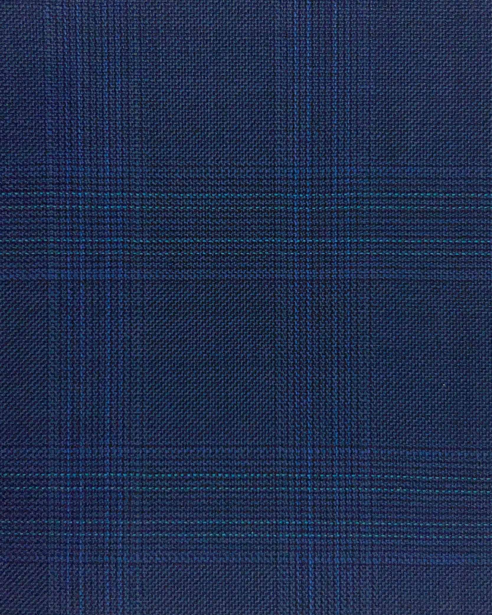 Westwood Hart Online Custom Hand Tailor Suits Sportcoats Trousers Waistcoats Overcoats Navy Blue With Fine Mint Green Prince Of Wales Glen Plaid Windowpane Design