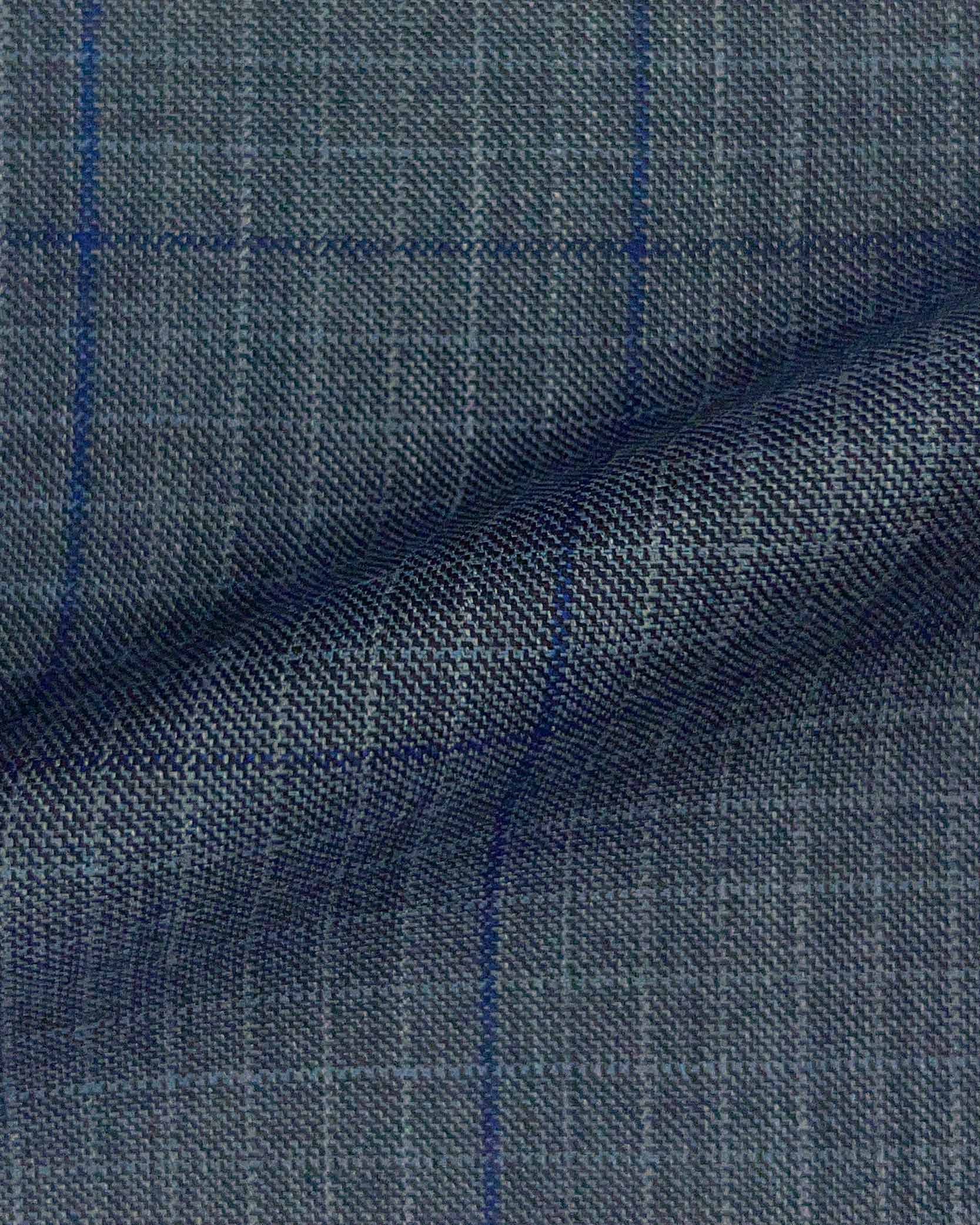 Westwood Hart Online Custom Hand Tailor Suits Sportcoats Trousers Waistcoats Overcoats Stone Grey With Navy Windowpane Design