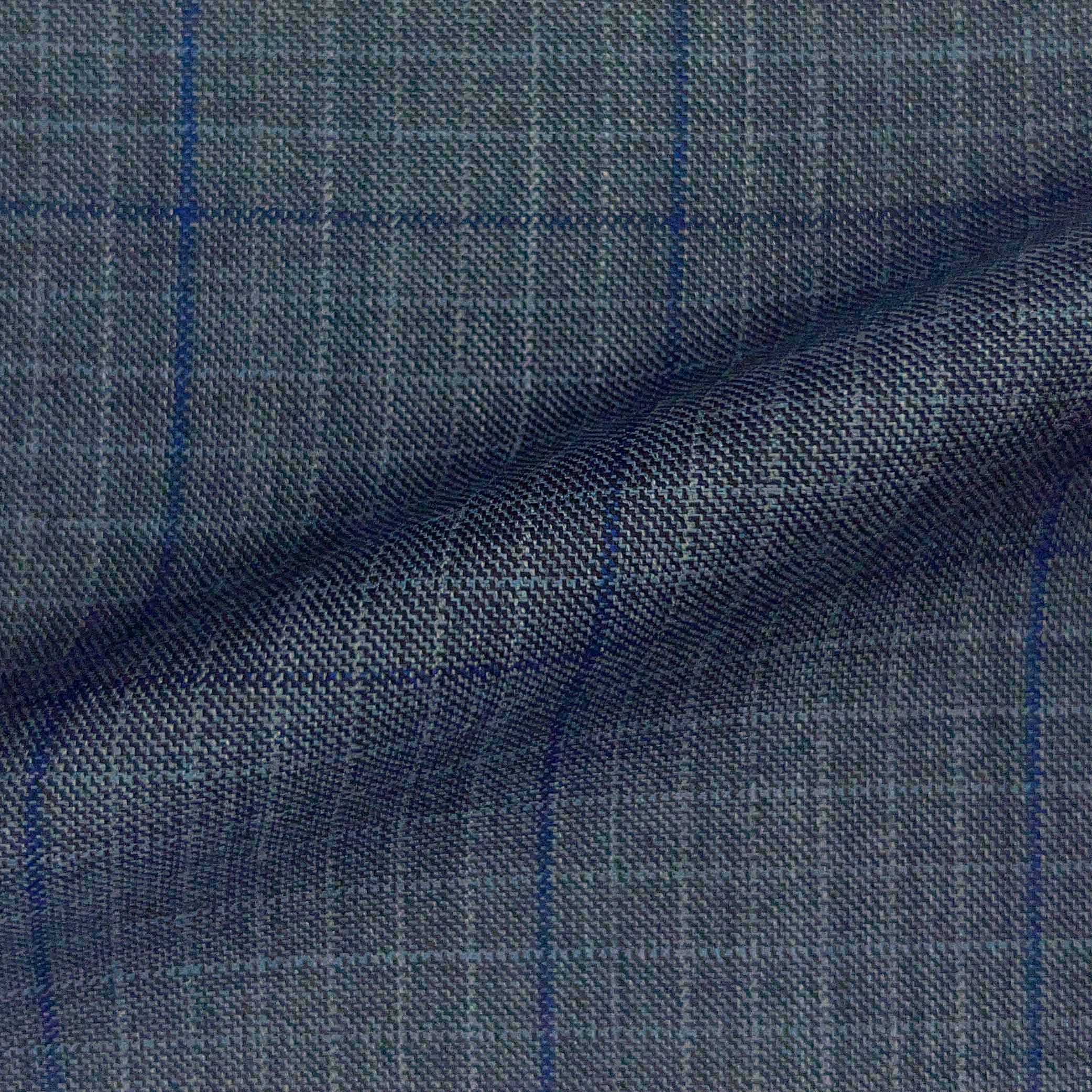 Westwood Hart Online Custom Hand Tailor Suits Sportcoats Trousers Waistcoats Overcoats Stone Grey With Navy Windowpane Design