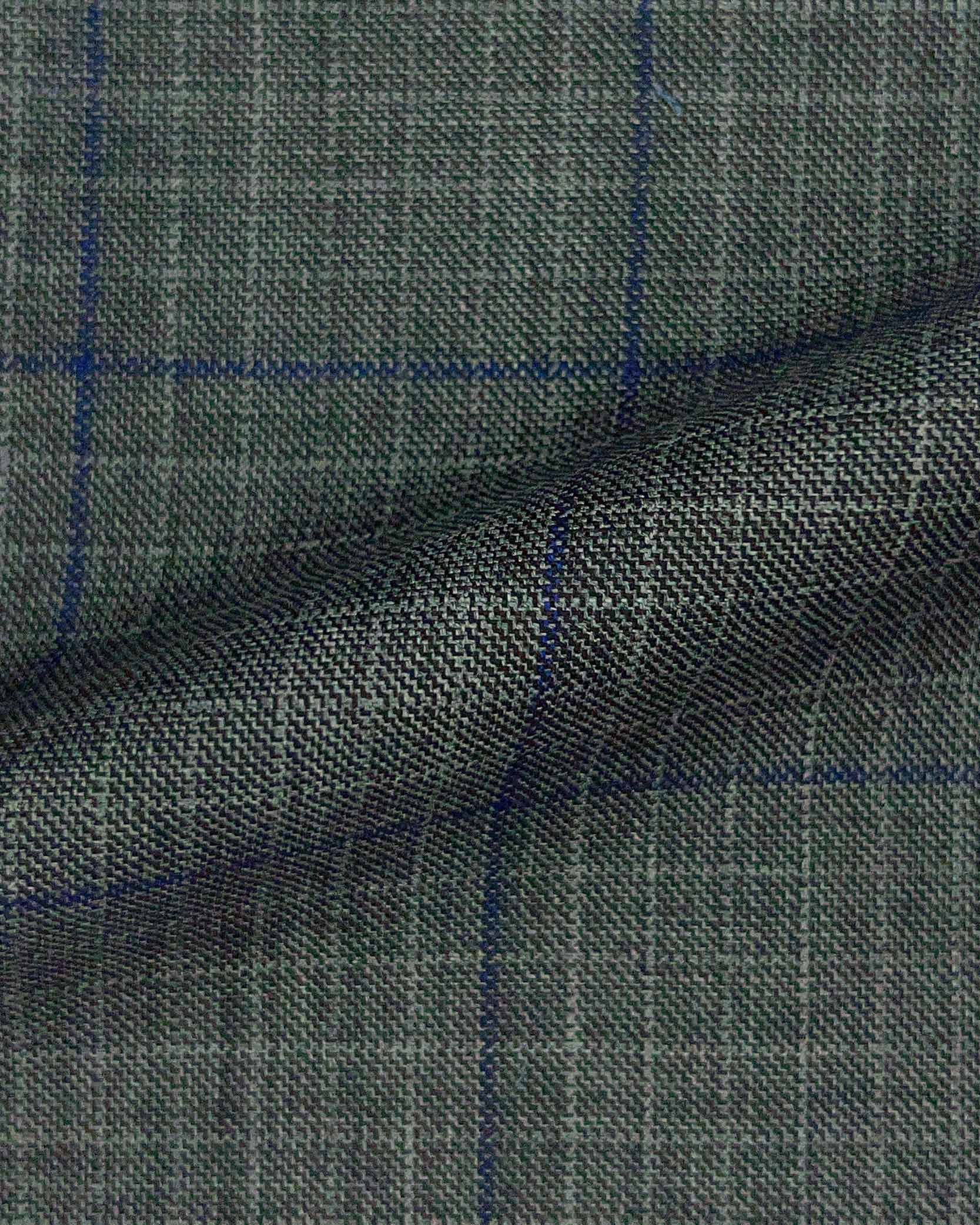 Westwood Hart Online Custom Hand Tailor Suits Sportcoats Trousers Waistcoats Overcoats Medium Grey With Navy Windowpane Design