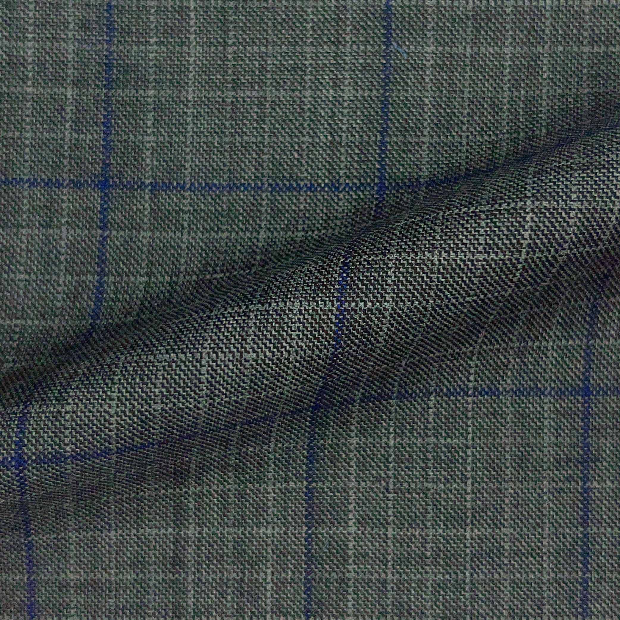 Westwood Hart Online Custom Hand Tailor Suits Sportcoats Trousers Waistcoats Overcoats Medium Grey With Navy Windowpane Design