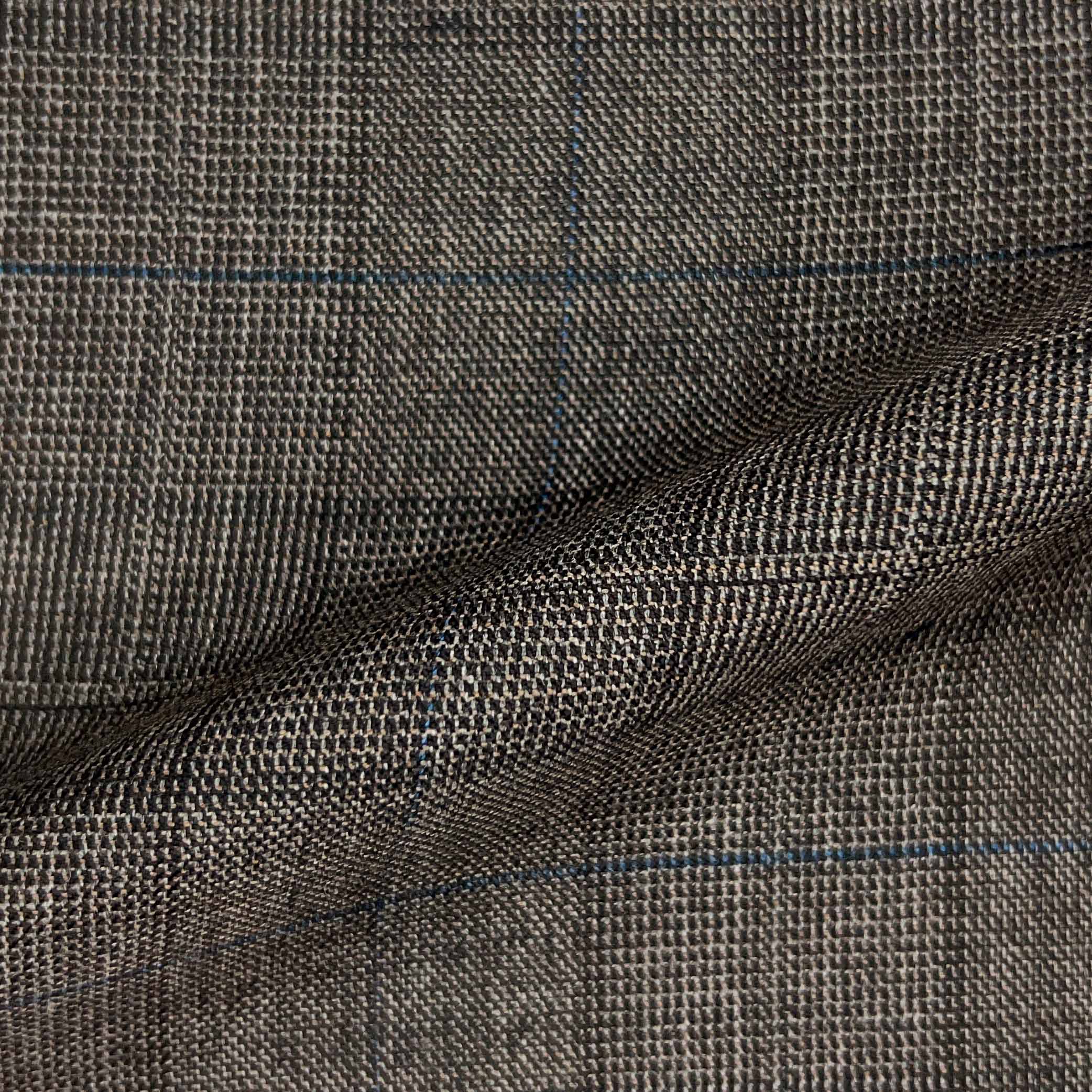 Westwood Hart Online Custom Hand Tailor Suits Sportcoats Trousers Waistcoats Overcoats Pastel Brown With Fine Blue Windowpane