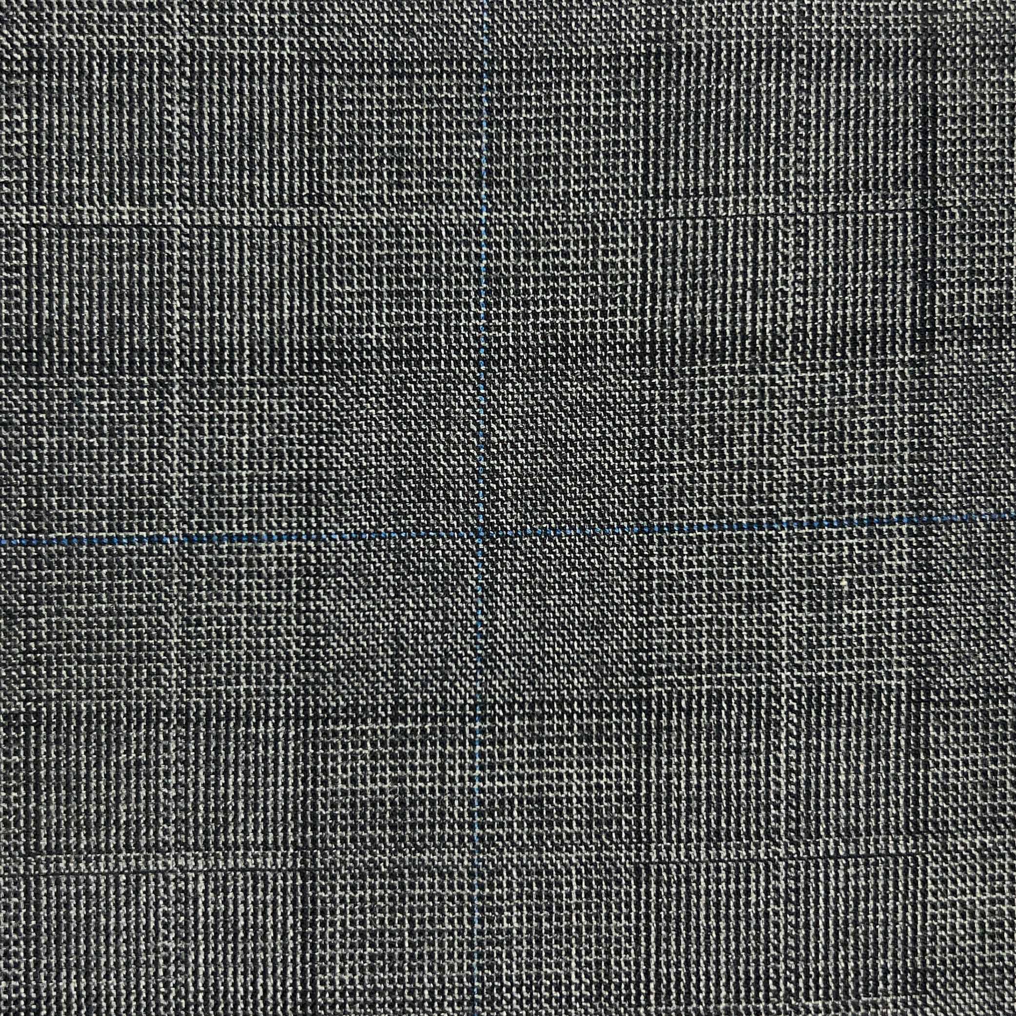 Westwood Hart Online Custom Hand Tailor Suits Sportcoats Trousers Waistcoats Overcoats Medium Grey With Fine Blue Windowpane