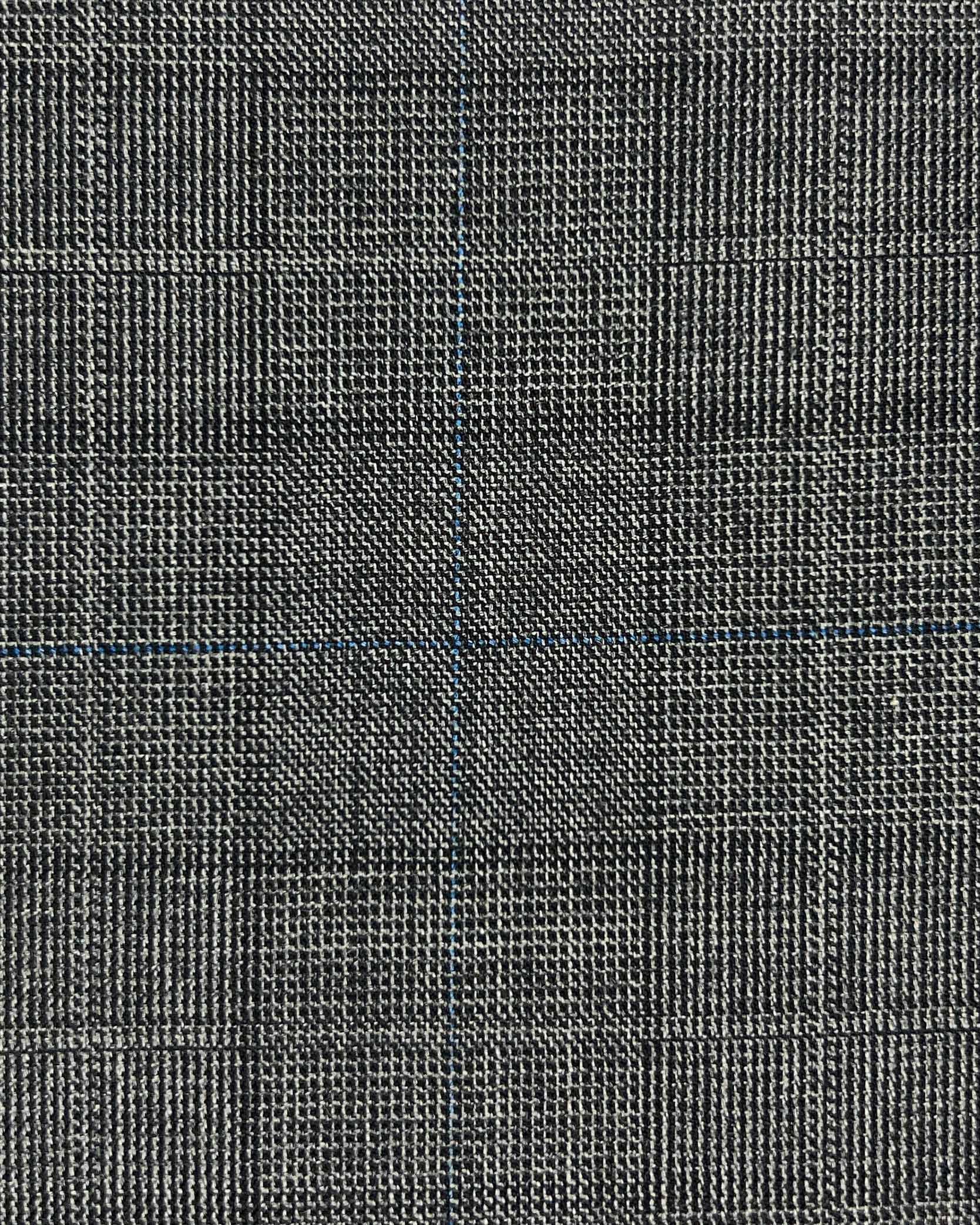 Westwood Hart Online Custom Hand Tailor Suits Sportcoats Trousers Waistcoats Overcoats Medium Grey With Fine Blue Windowpane