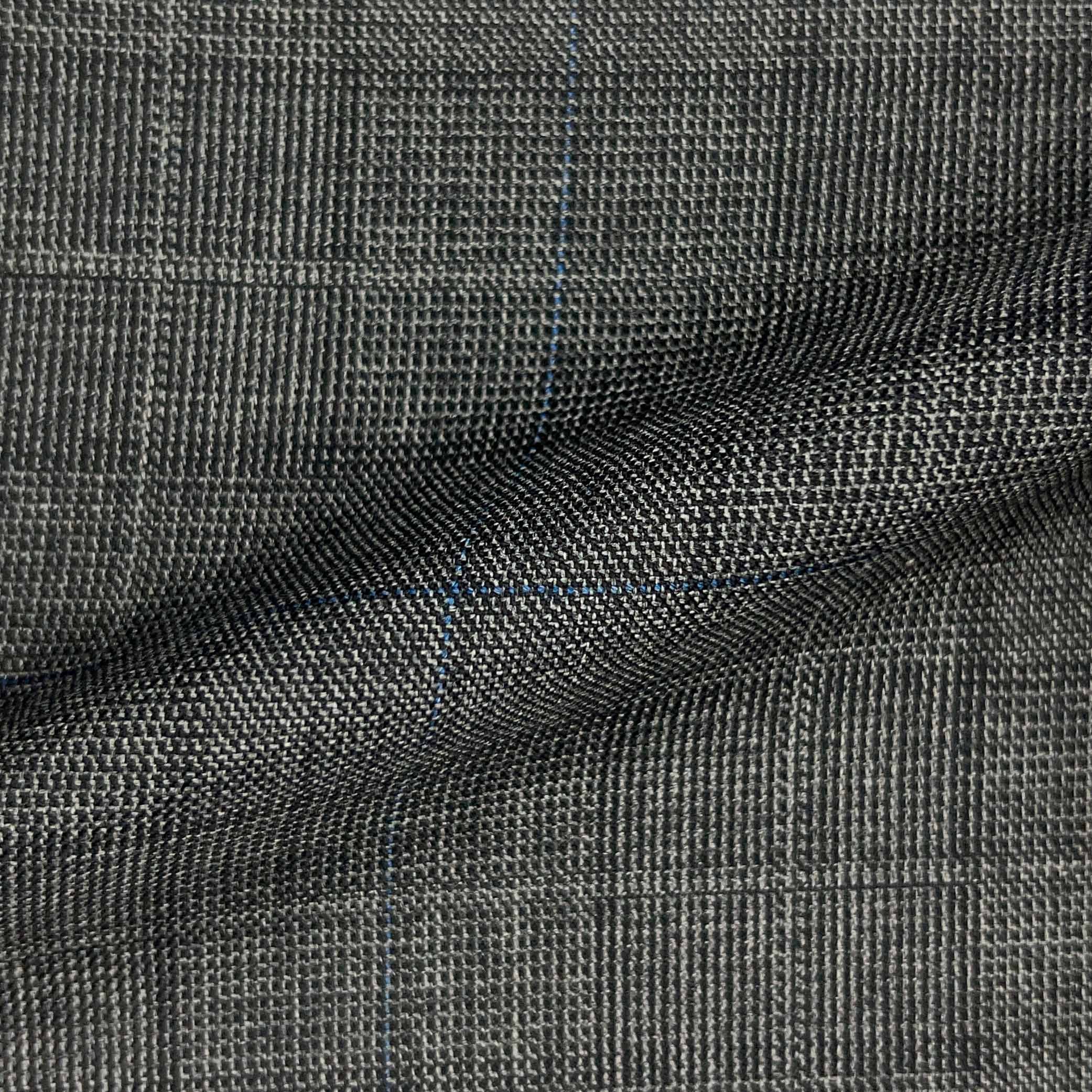 Westwood Hart Online Custom Hand Tailor Suits Sportcoats Trousers Waistcoats Overcoats Medium Grey With Fine Blue Windowpane