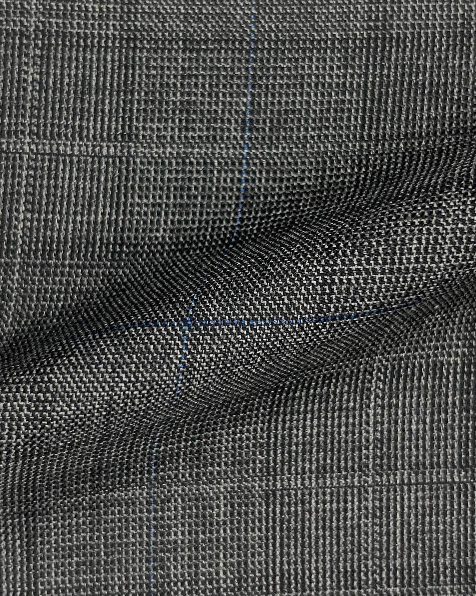 Westwood Hart Online Custom Hand Tailor Suits Sportcoats Trousers Waistcoats Overcoats Medium Grey With Fine Blue Windowpane