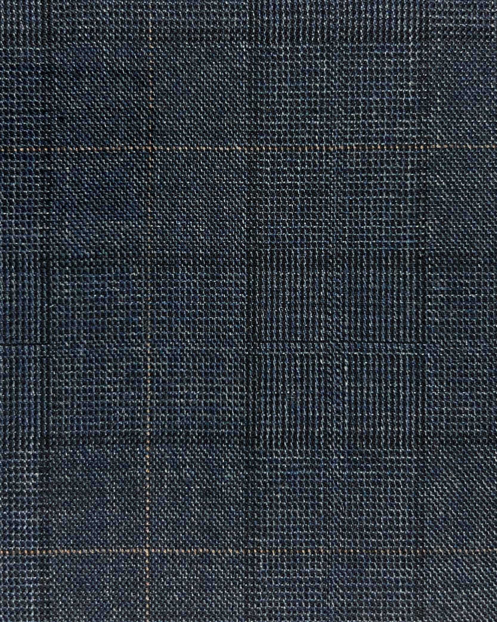 Westwood Hart Online Custom Hand Tailor Suits Sportcoats Trousers Waistcoats Overcoats Steel Grey With Fine Blue Windowpane