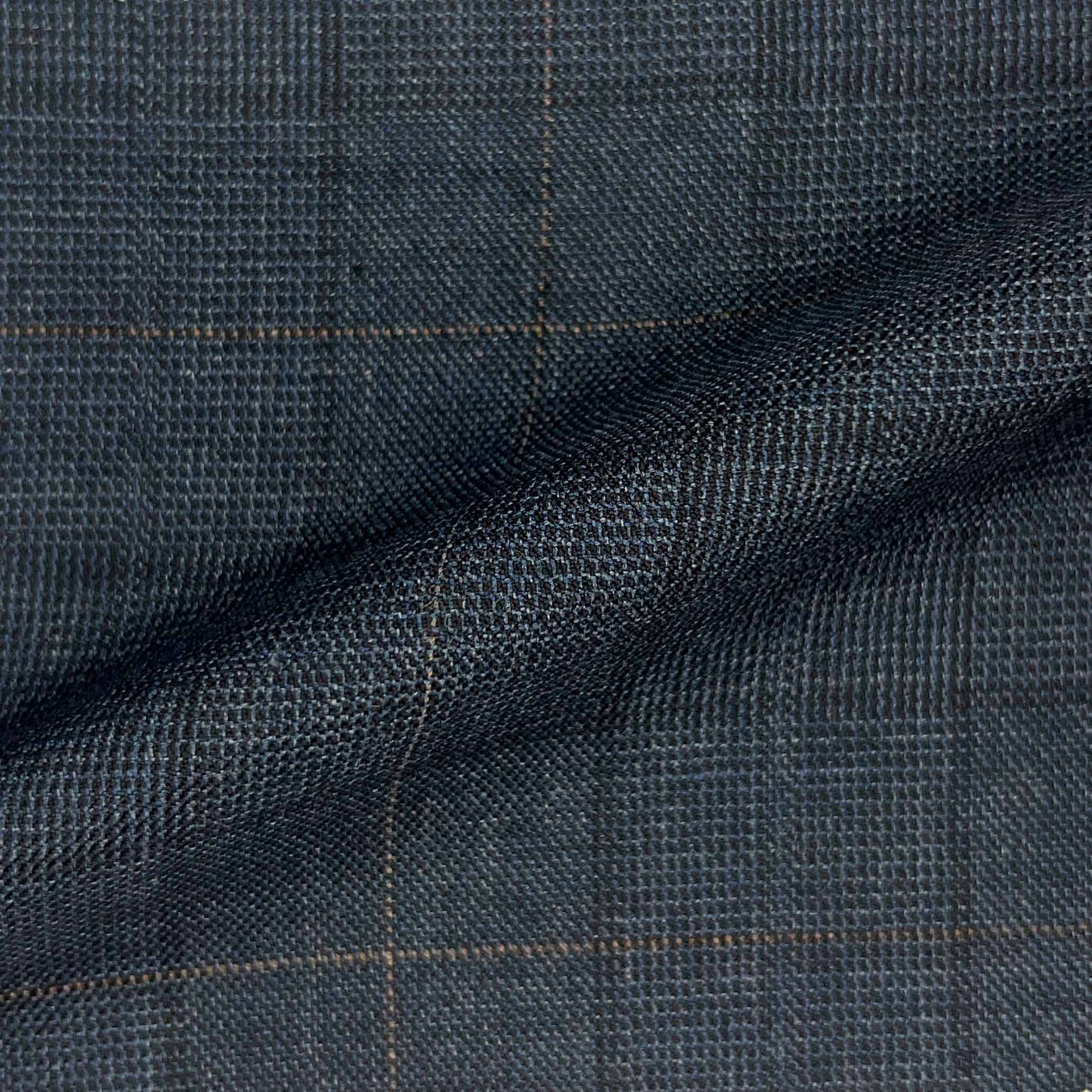 Westwood Hart Online Custom Hand Tailor Suits Sportcoats Trousers Waistcoats Overcoats Steel Grey With Fine Blue Windowpane