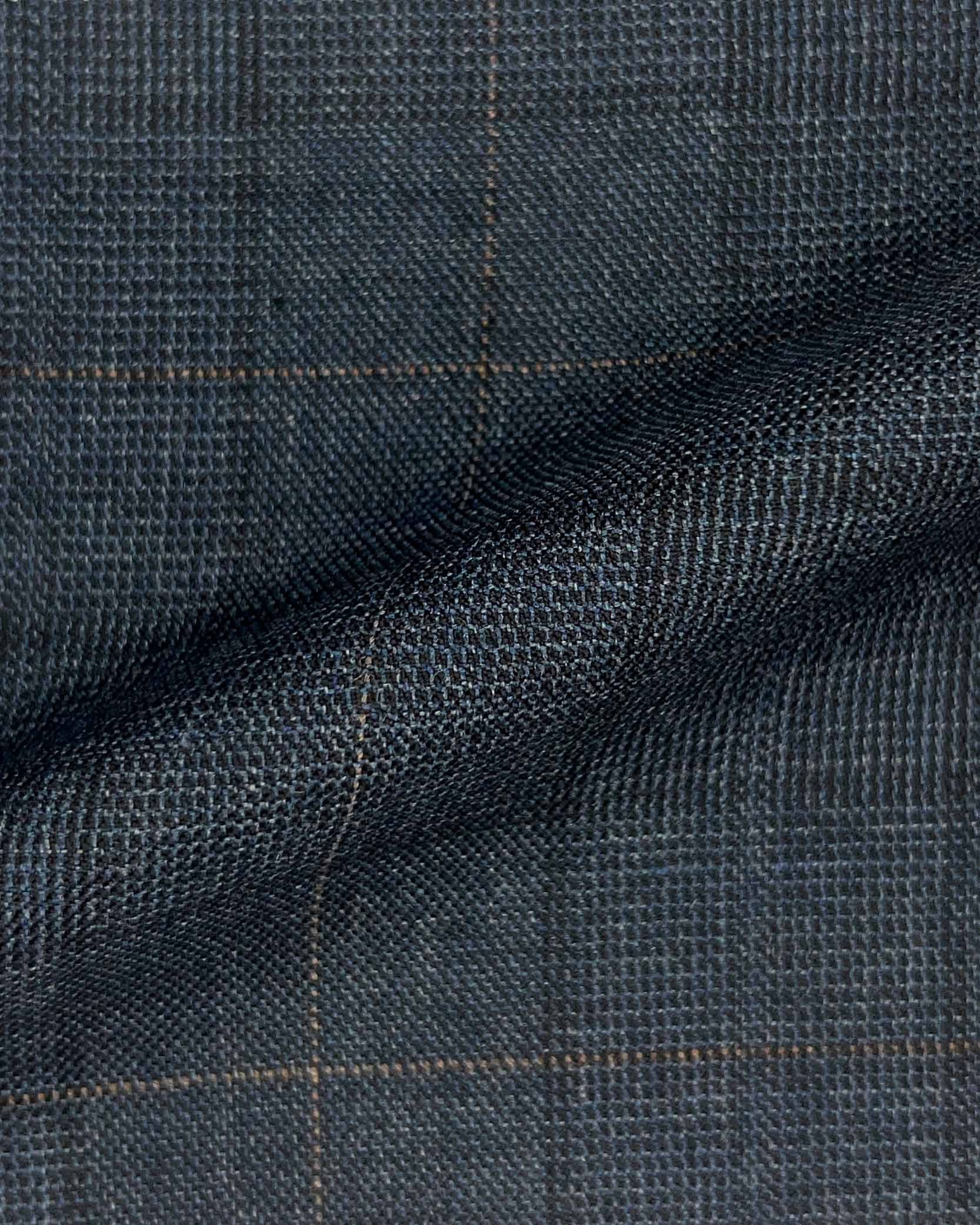 Westwood Hart Online Custom Hand Tailor Suits Sportcoats Trousers Waistcoats Overcoats Steel Grey With Fine Blue Windowpane